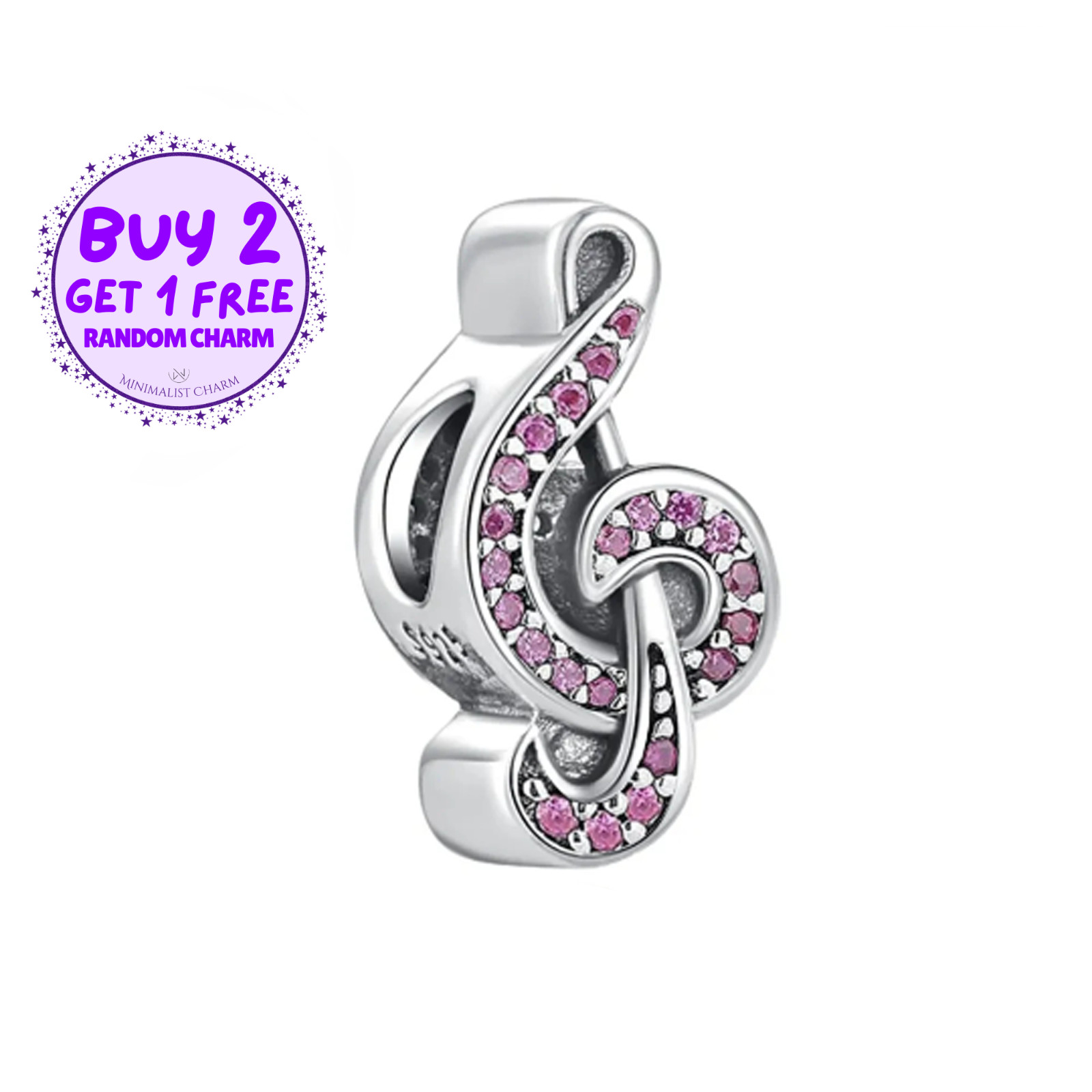 Pink Music Note Charm For Bracelet, Beaded Charm, Music Charm, Note Charm