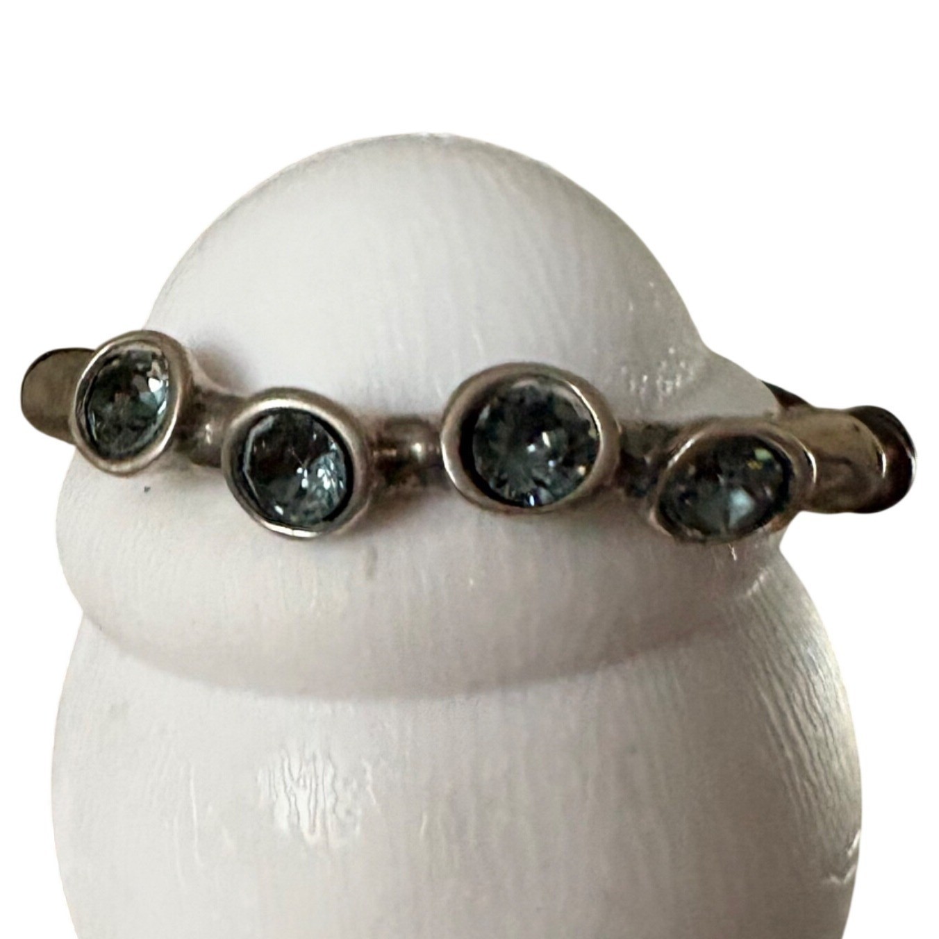 Uno De 50 Industrial Spain Silver-Tone Blue Bar Bezel Crystal Bracelet 14.5g