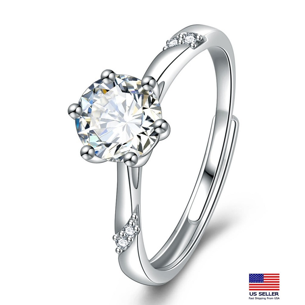 Fashion Women 925 Sterling Silver Ring Cubic Zirconia Six Prong Wedding 1847