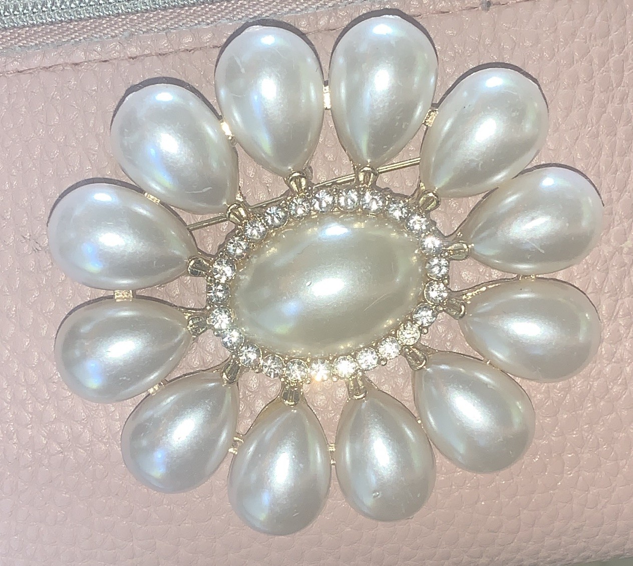Vintage White Faux Pearl & Rhinestone Brooch