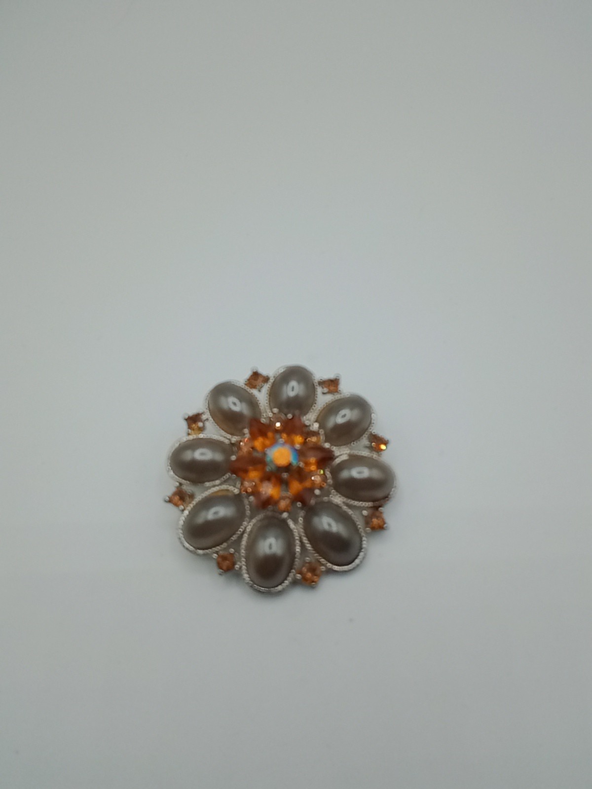 Vintage Brooch Grey And brown flower Estate Pin Open Back