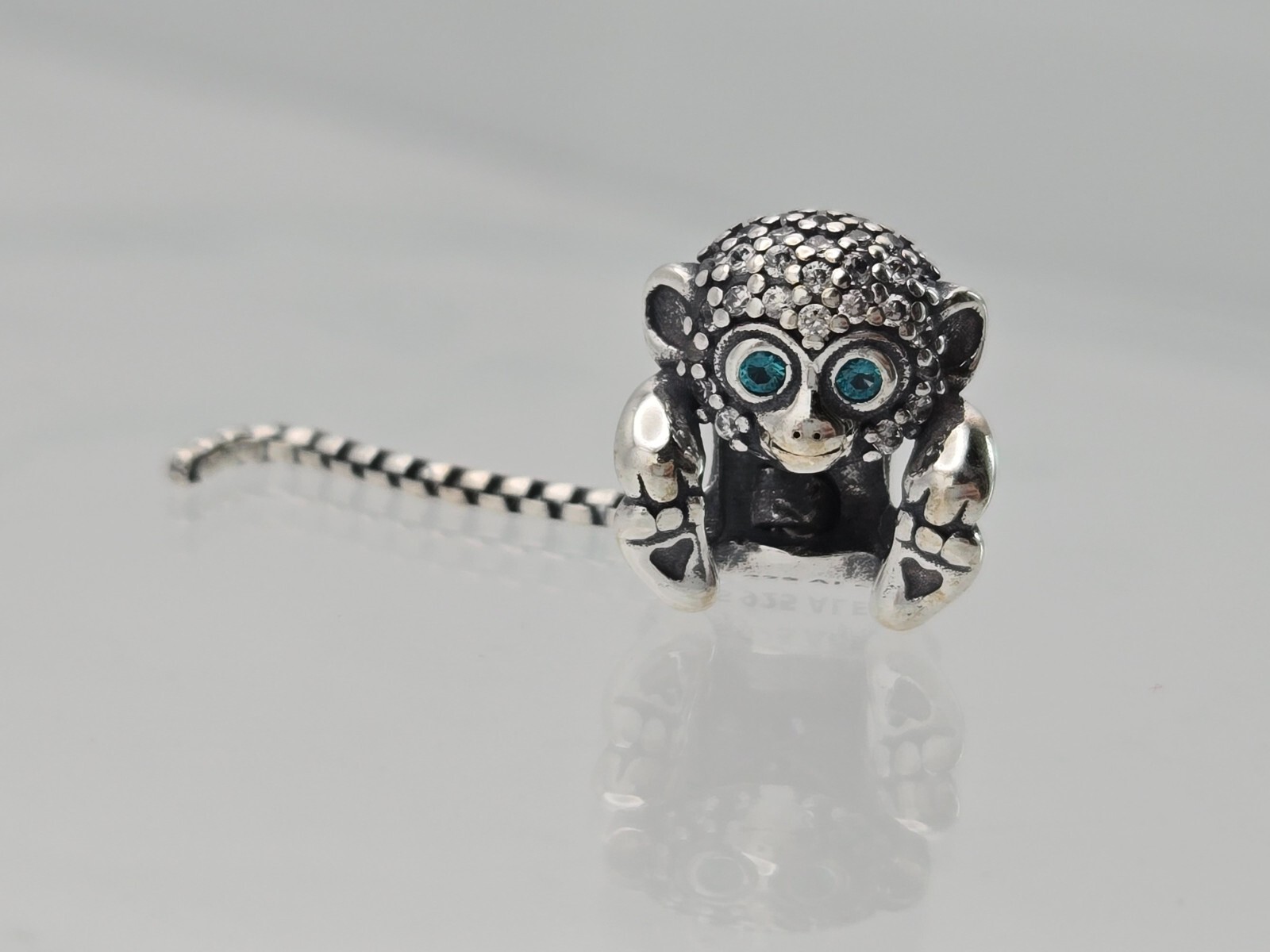 Authentic Pandora Sparkling Monkey long Tale moment Silver Charm