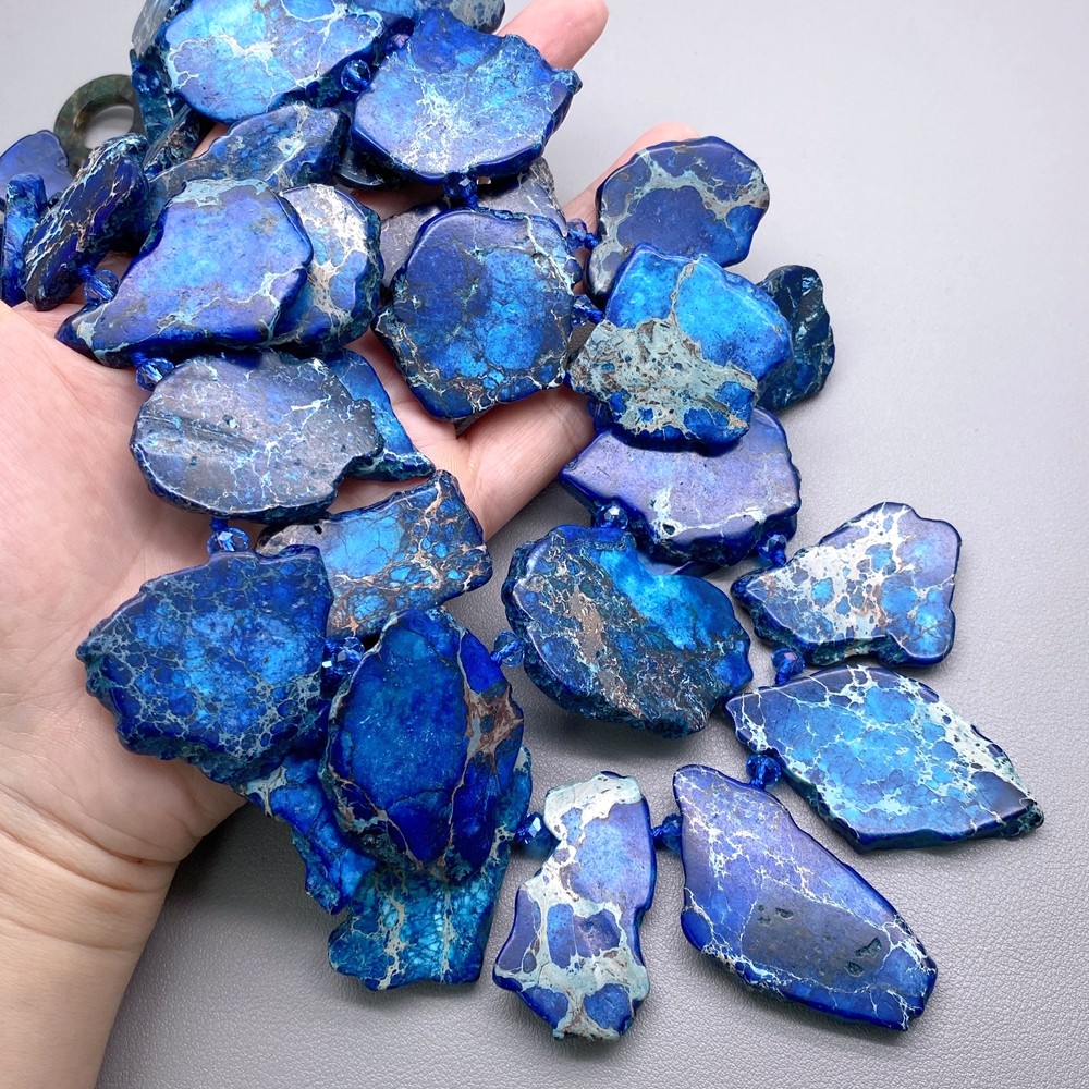 2 Strands Deep Blue Sea Sediment Jasper Statement Necklace Style Fashion Jewelry