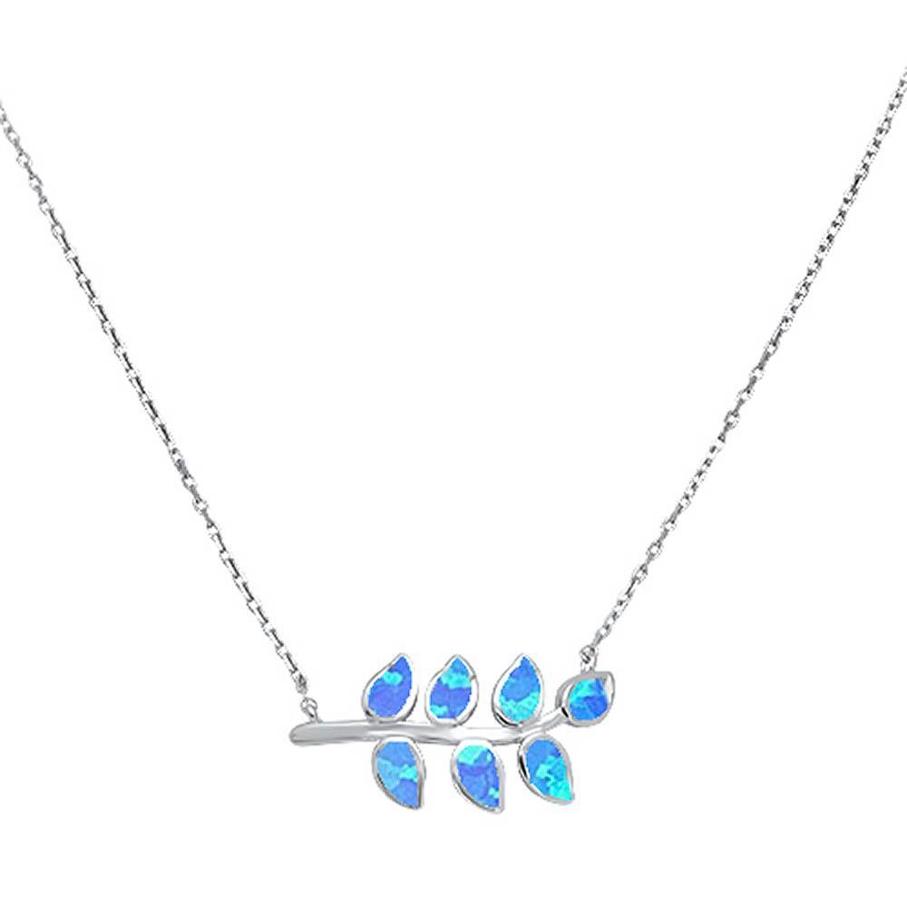 Blue Opal Olive Branch Leaf Design .925 Sterling Silver Necklace