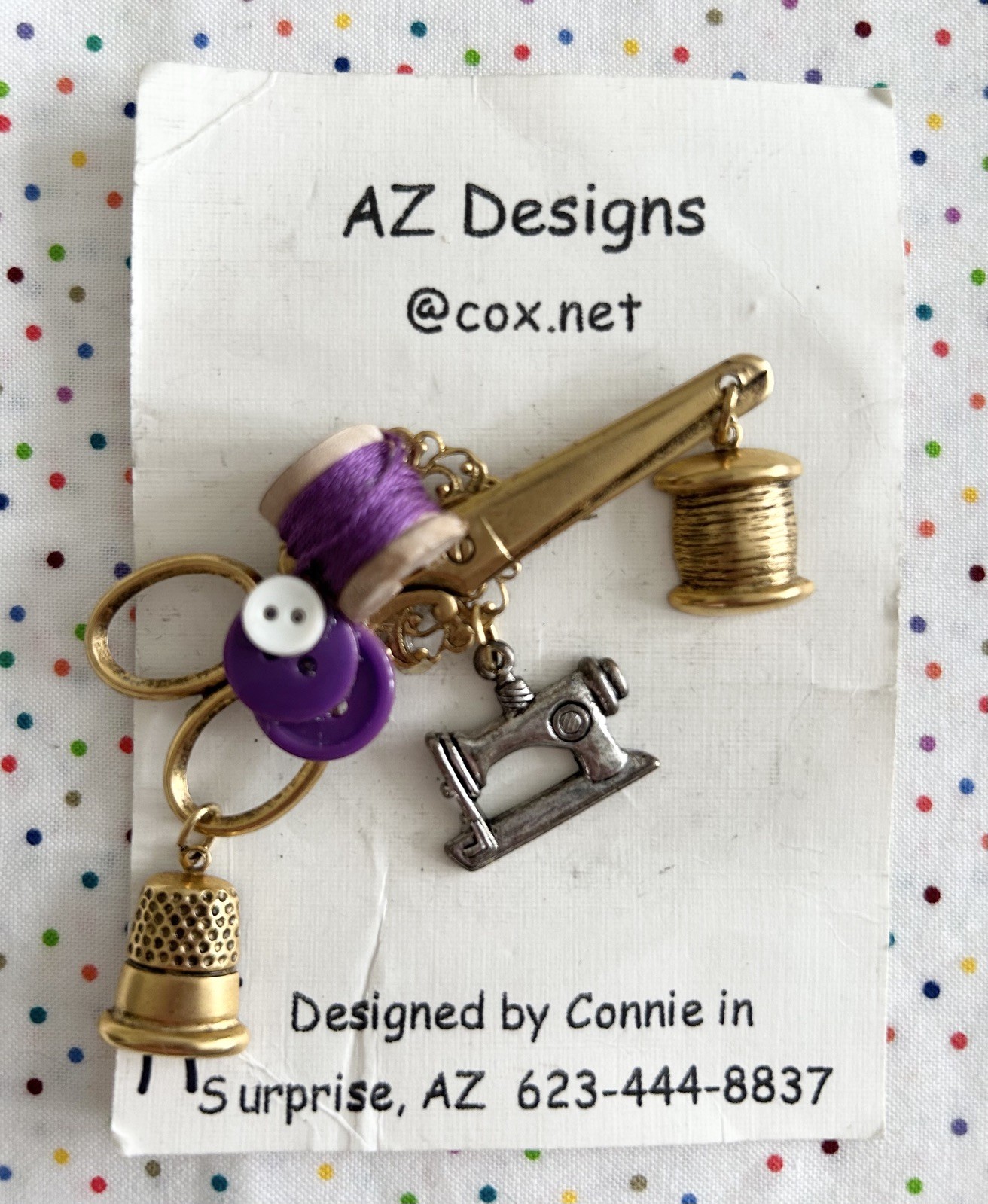 Handcrafted Seamstress Sewing Scissors Charm Brooch Pin Jewelry Gift