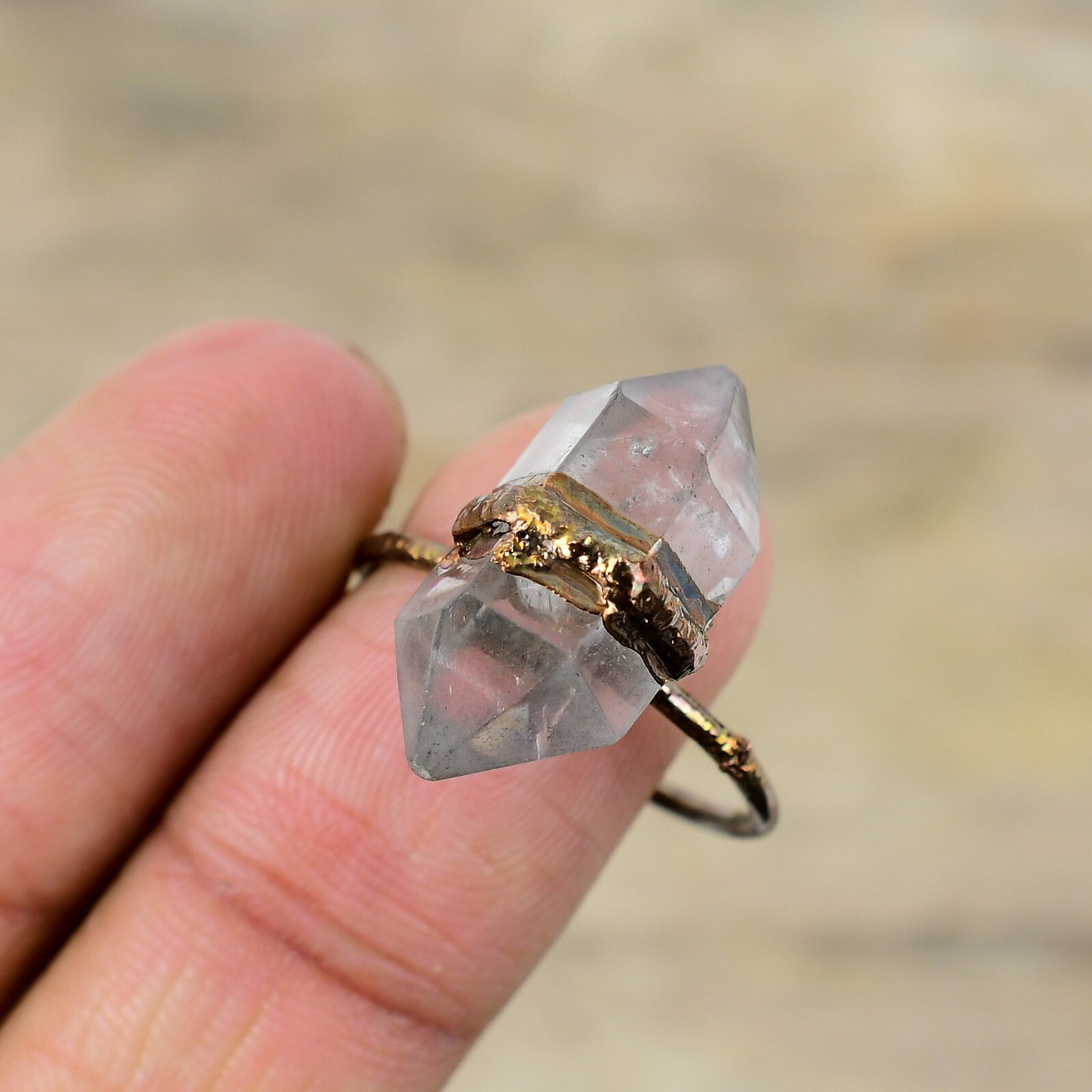 Herkimer Diamond Electroformed Promise Adjustable Ring Size Adjustable Copper