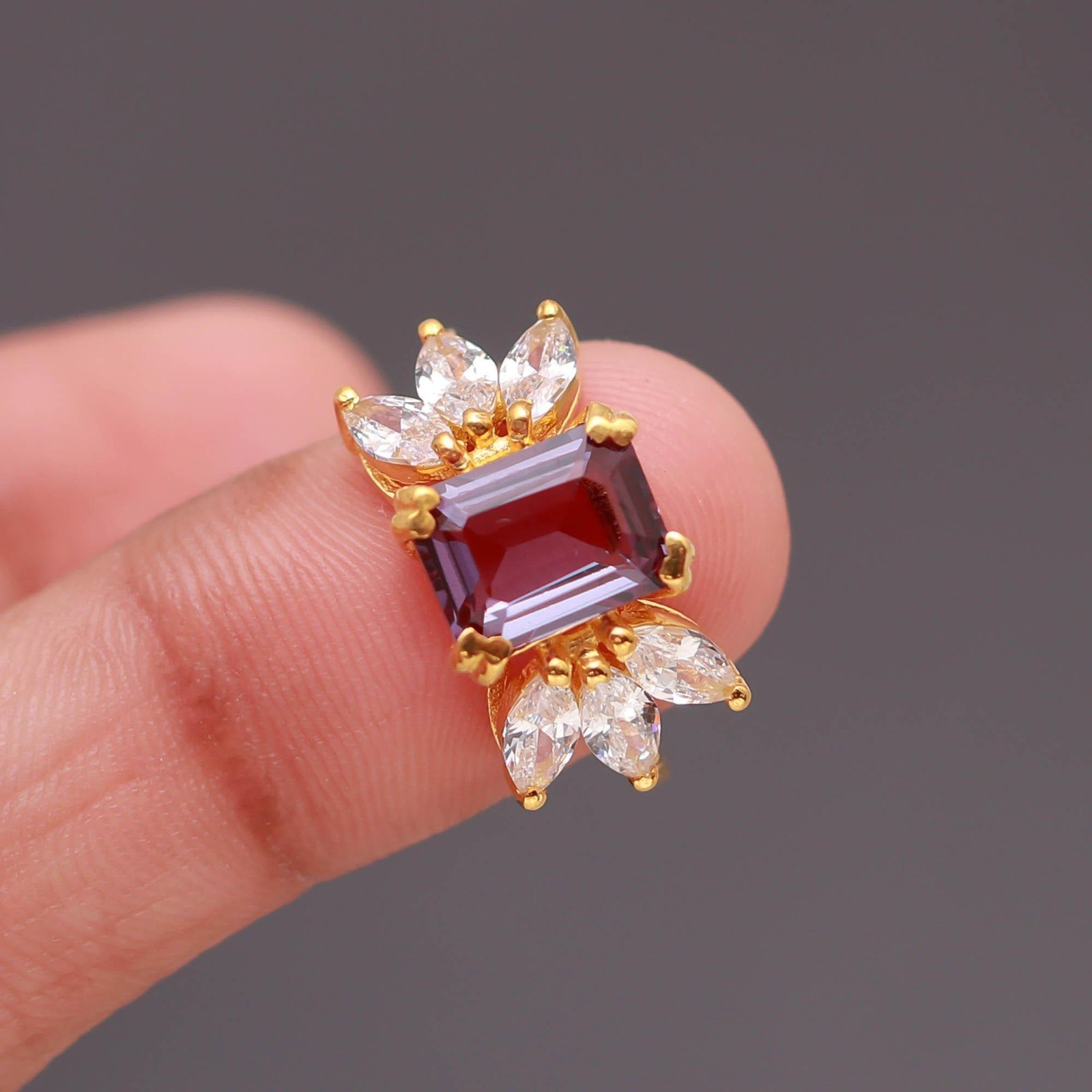 Color Changing Alexandrite Octagon Ring 925 Sterling Silver Gold Plated Jewelry