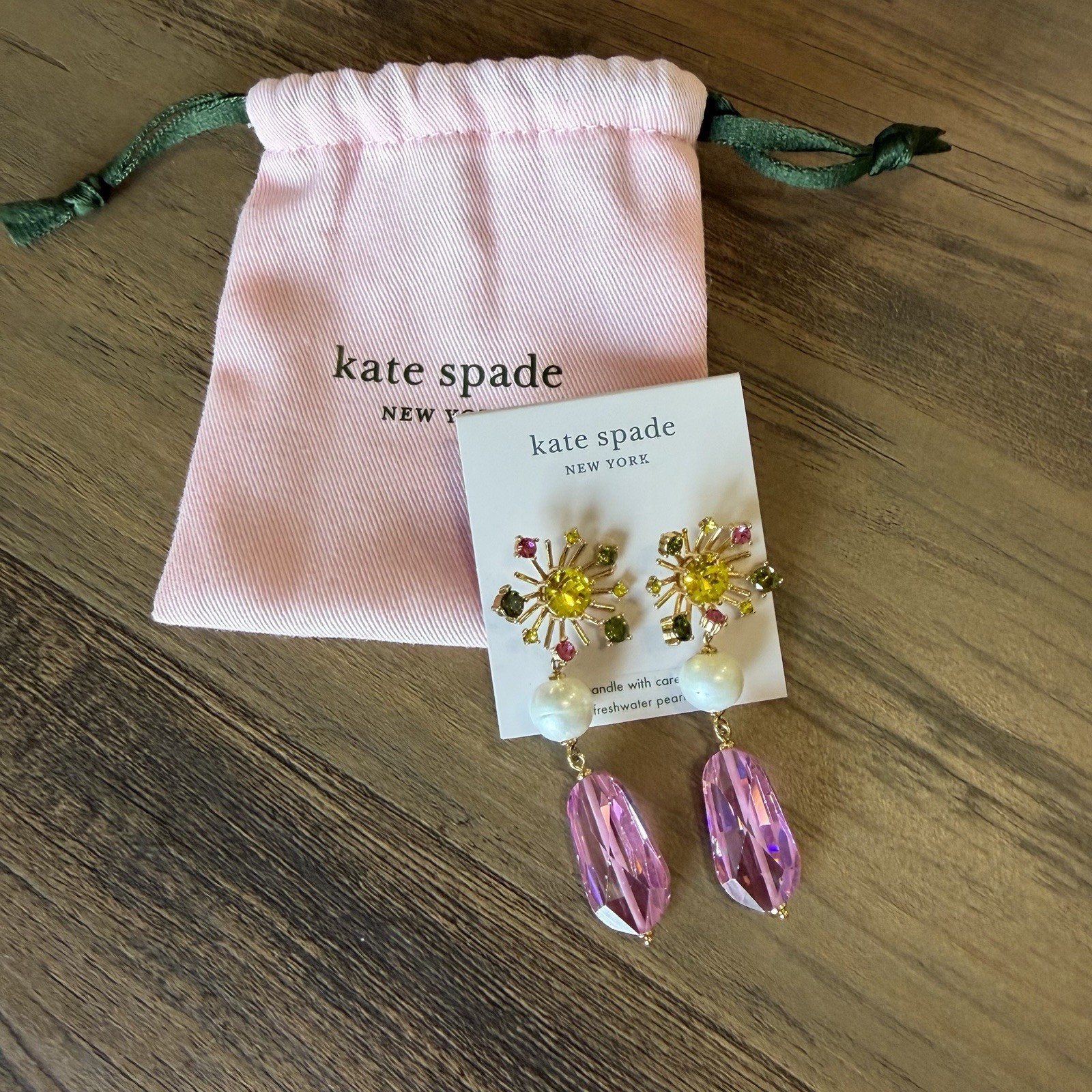 Kate Spade Rooftop Garden Earrings Freshwater Pearls Dust Bag $128 Dangly Cute
