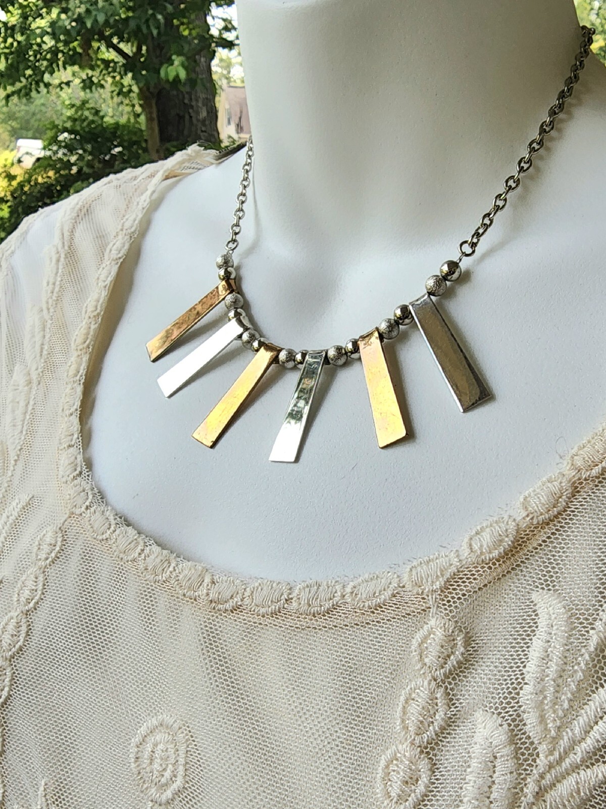 Necklace City Gypsies Silver Tone Gold Tone Bar & Ball Bib NEW With Tags