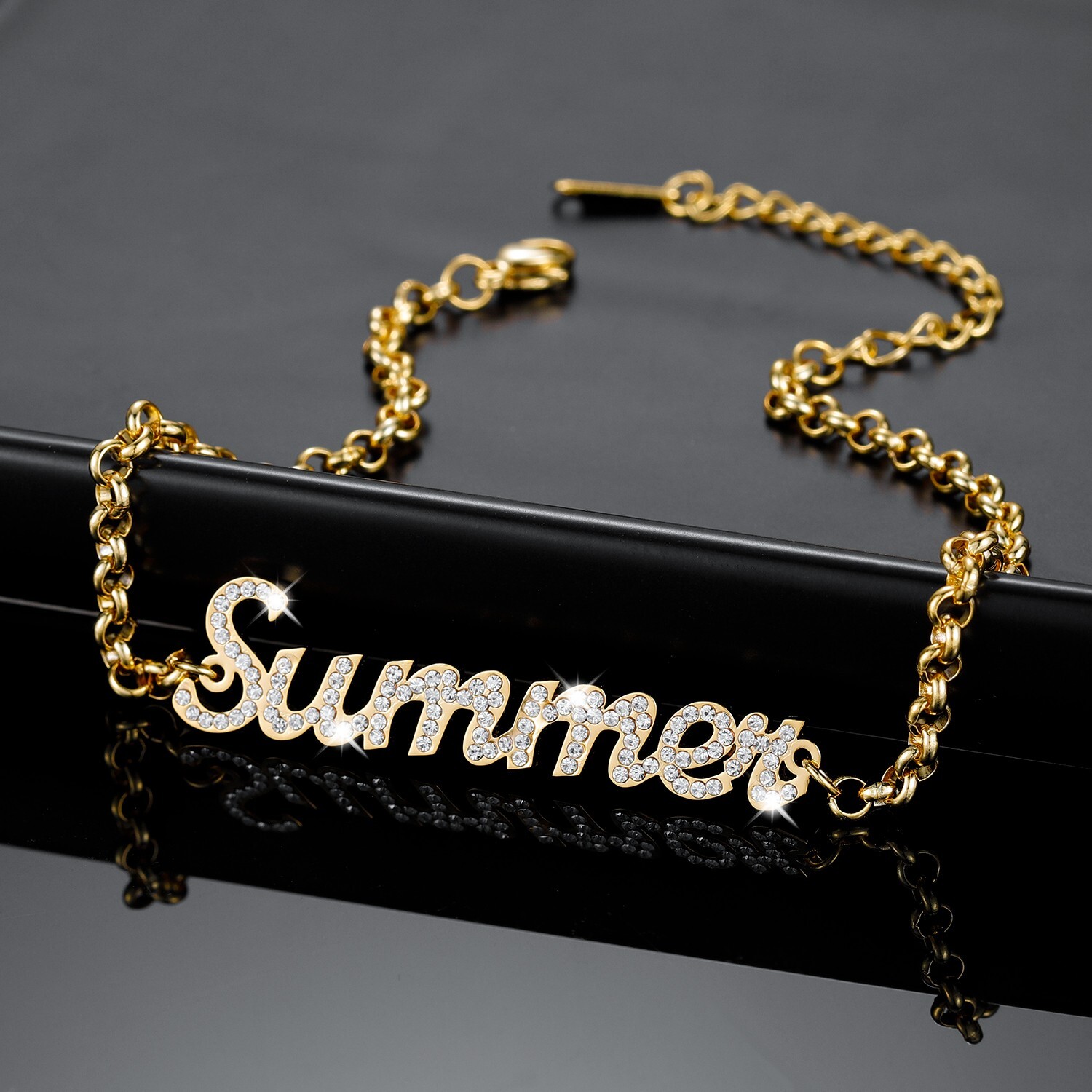 Customized Name Bracelet Cubic Zirconia Link Chain Shiny Letters Fashion Jewelry