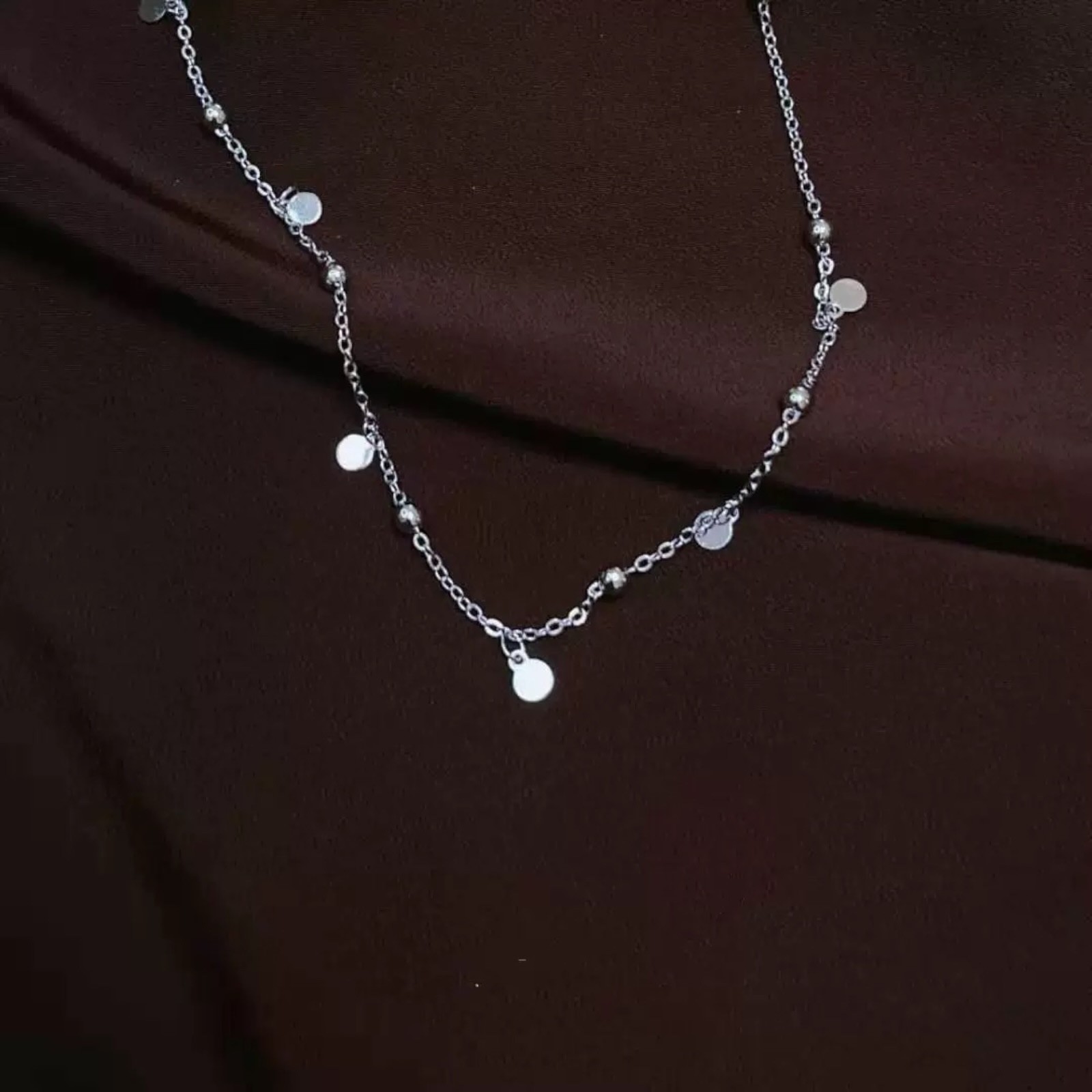 Woman 925 Sterling Silver Plated Station Beads Balls Chain Choker Necklace C44