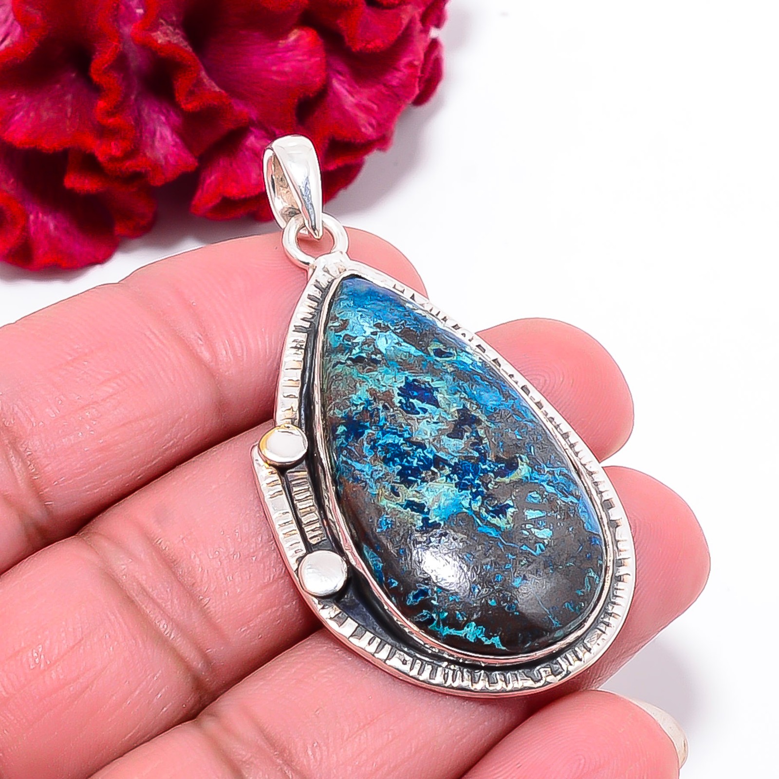 Azurite – Bisbee Mines Gemstone 925 Sterling Silver Pendant 2.15″ P10174