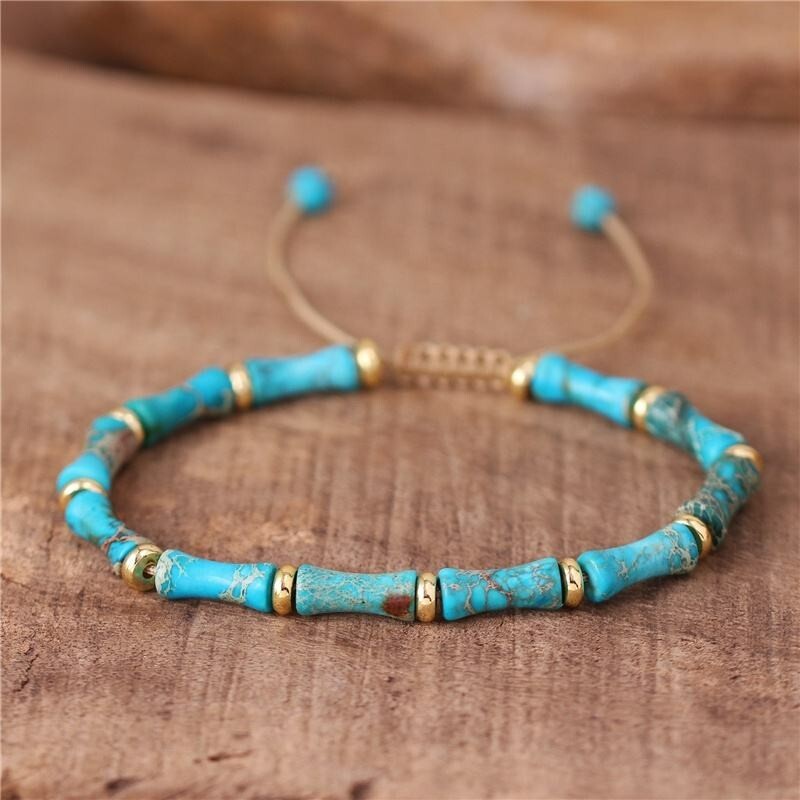 Turquoise Jewelry Handmade Braided Bracelet Natural Stone Protective Bracelet