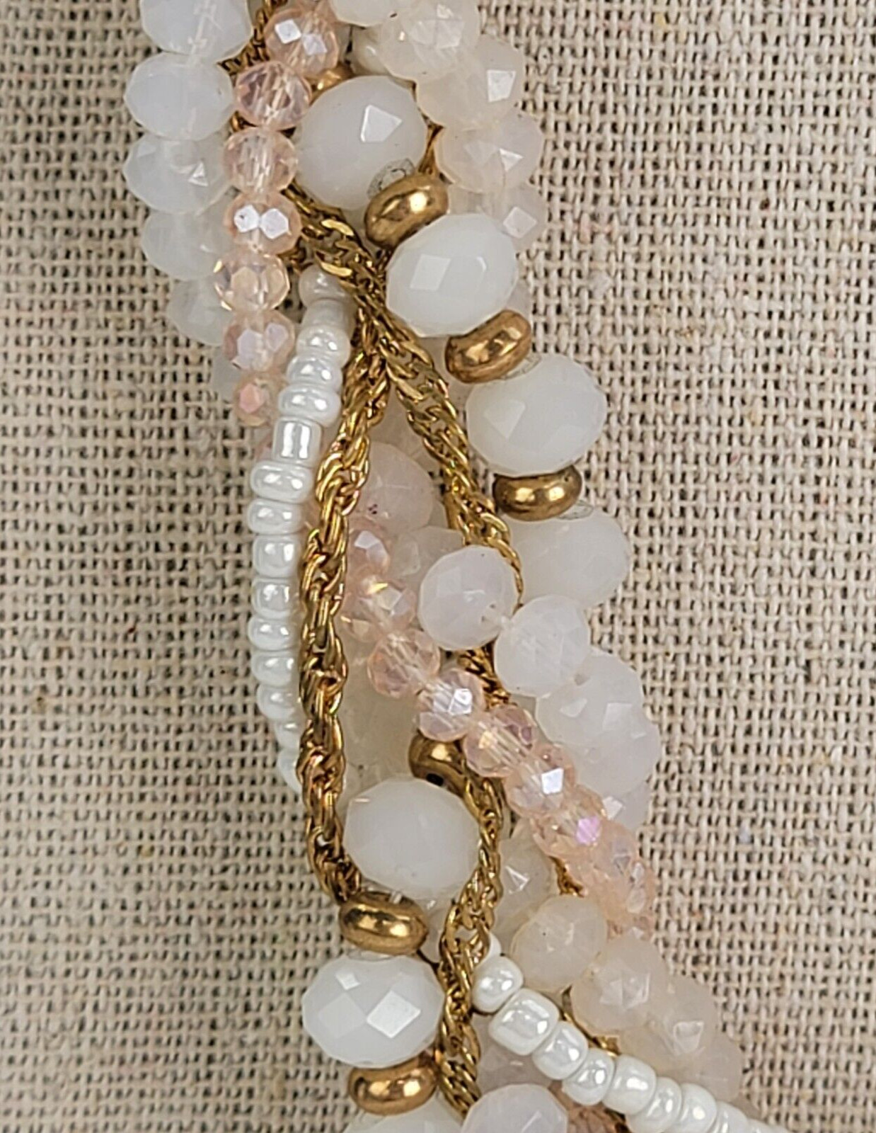 Vintage White Milky Glass Faux Pearl Torsade Necklace Twisted Multi Strand 21 in
