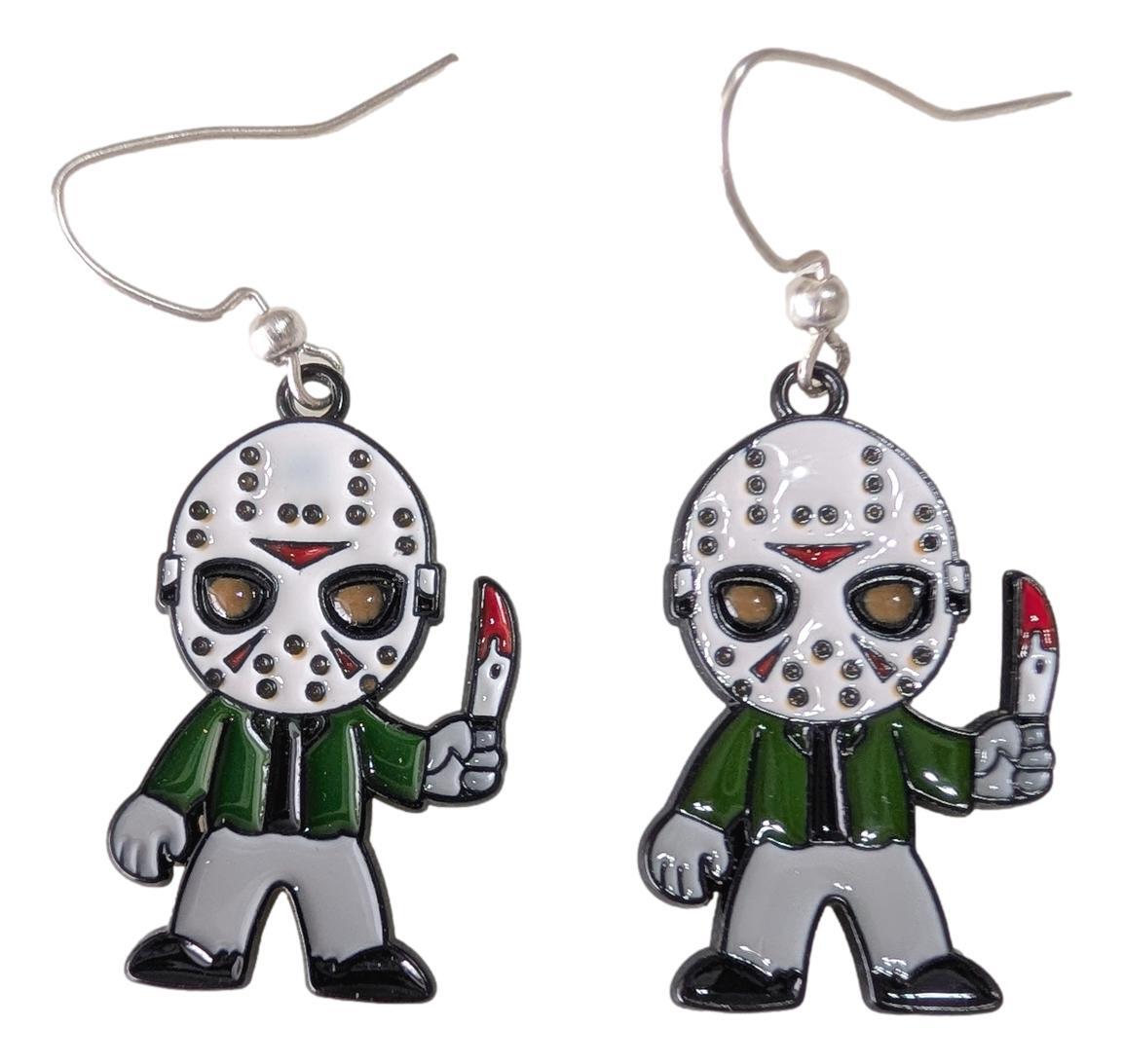 Friday the 13th Jason Character 1.3″ Tall Metal Enamel French Wire Earrings