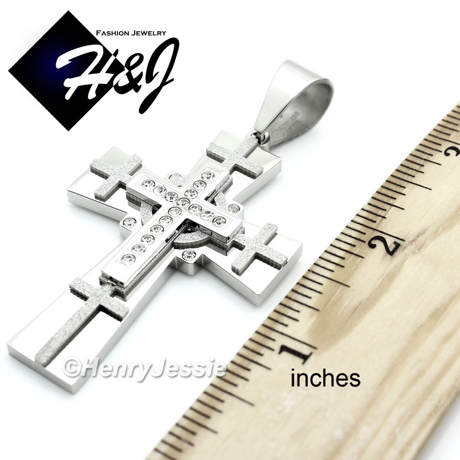 18-40″MEN Stainless Steel 9mm Silver Cuban Curb Chain Bling CZ Cross Pendant*N7