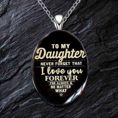To my Daughter Text Pattern Design Oval Pendant Necklace