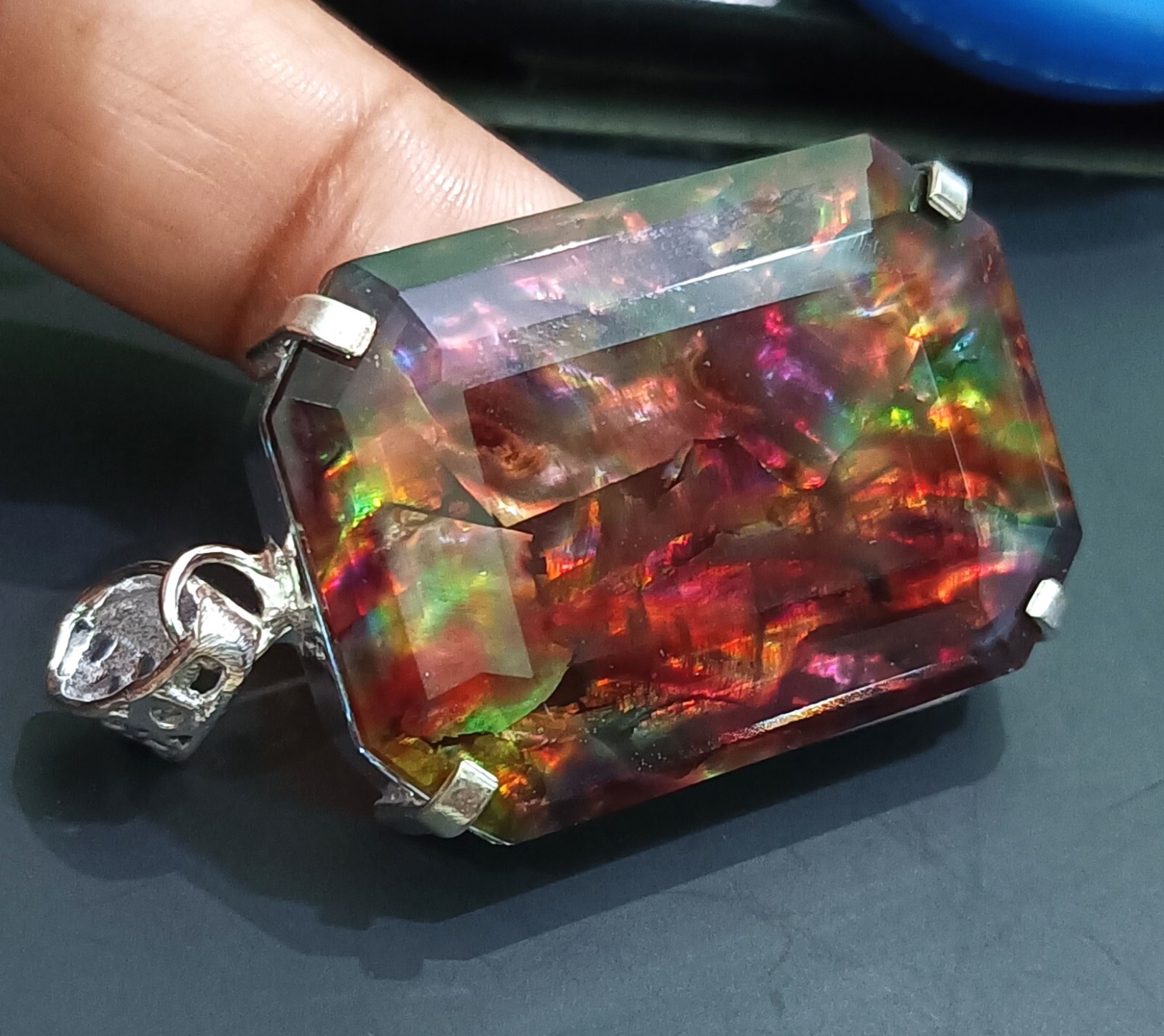 84.75 Ct Natural Ammolite 925 Solid Silver Rainbow PENDANT Certified Gemstone
