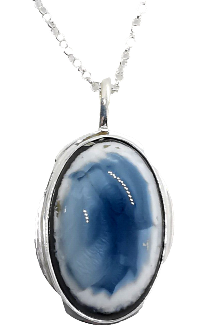 Natural Owyhee Blue Opal Silver Rolo Chain Necklace 54cm (484G)