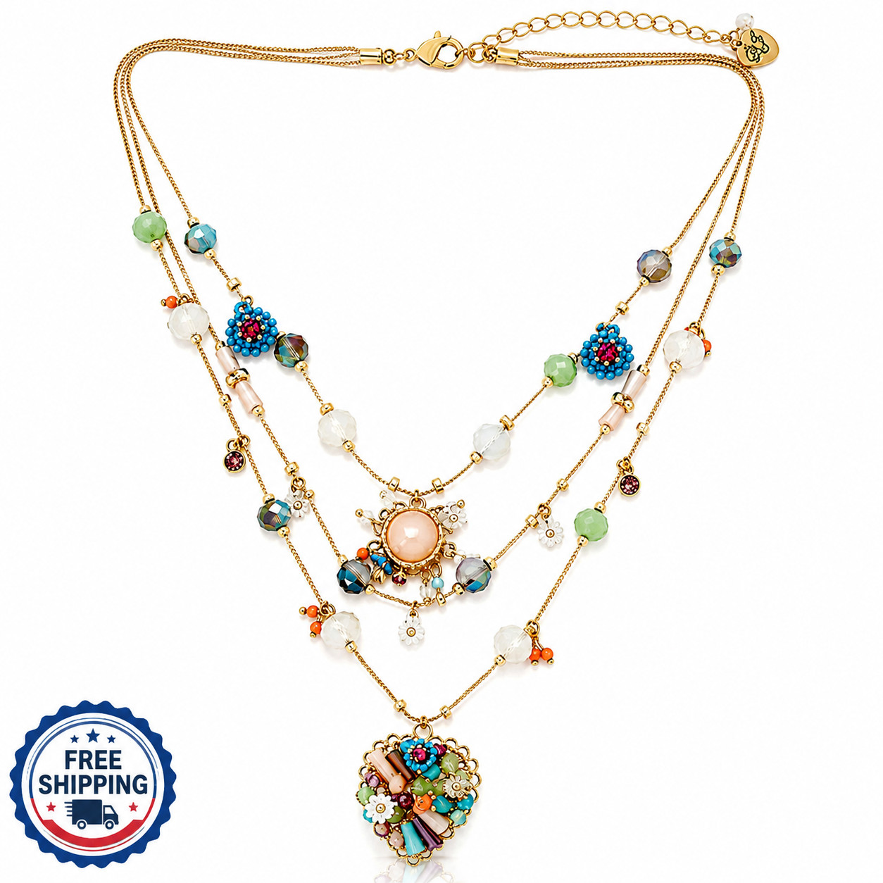Women’s Butterfly & Heart Layered Necklace Adjustable Chain Boho Jewelry Gift