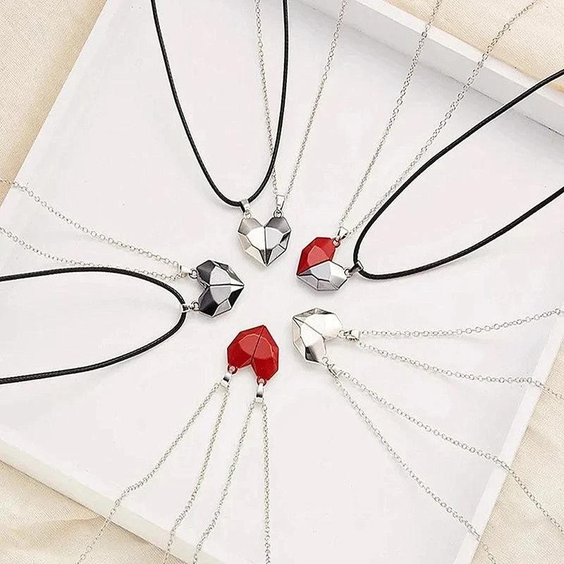 Couple Pendant Necklace Magnetic Heart Electrocardiogram Splicing Valentine Gift