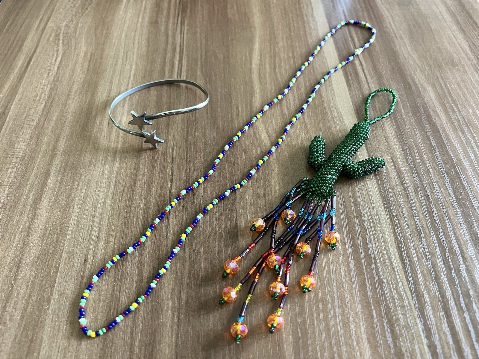 Boho/Hippie Accessory Lot Star Bracelet Seed Bead Necklace Beaded Cactus Hanger