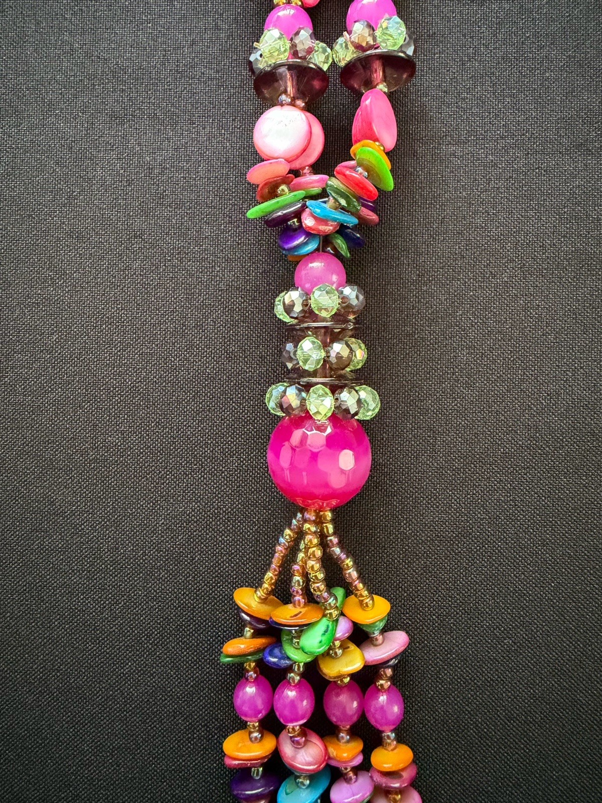 Handmade Rainbow Mixed Multicoloured Long Beaded Tassel Pink Statement Necklace