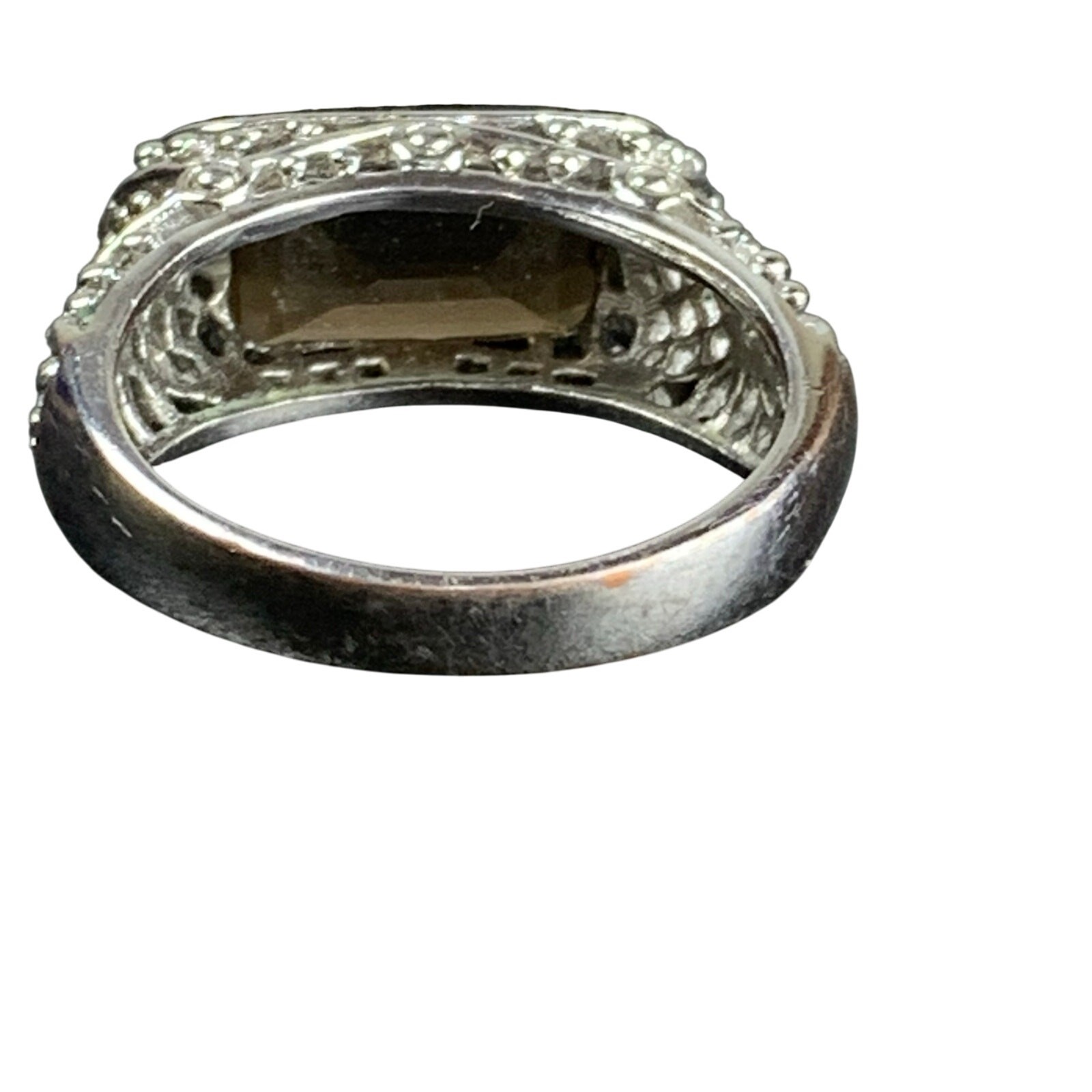 Lia Sophia Silver Filigree Smoky Faceted Cocktail Ring – Size 8 LS Mark