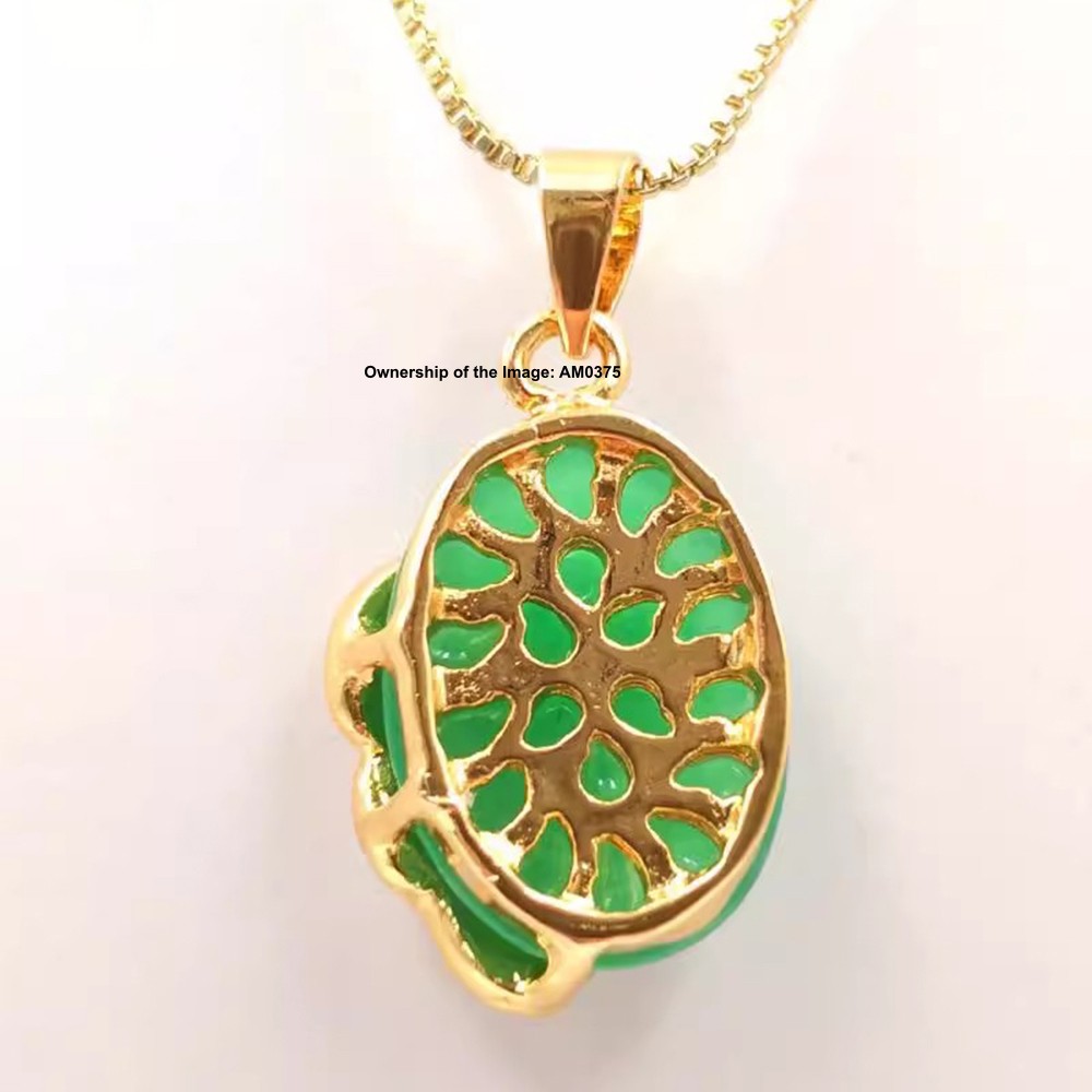 NEW Yellow Alloy Heating Jade Pendant Leaf Pattern & Oval Jade Pendant 25mm H