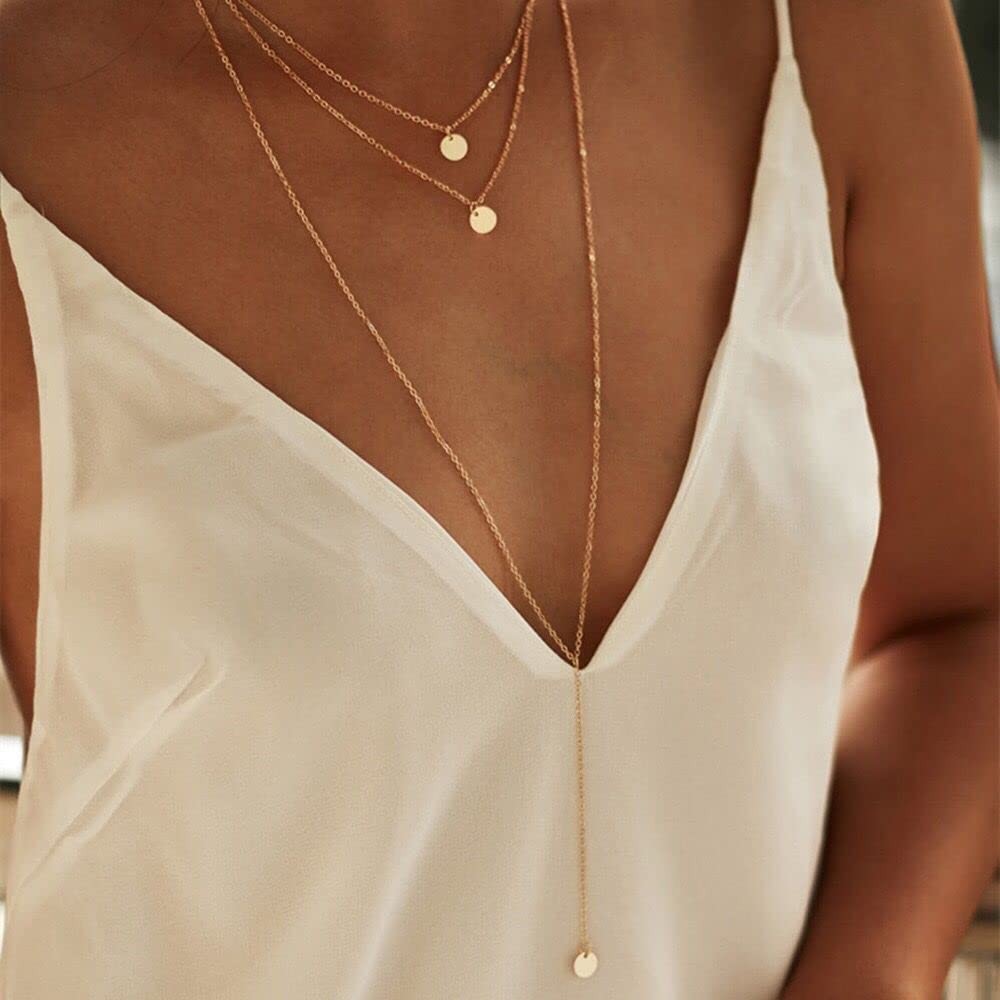 Fdesigner Fashion Layered Long Necklace Coin 1 Count (Pack of 1), Gold
