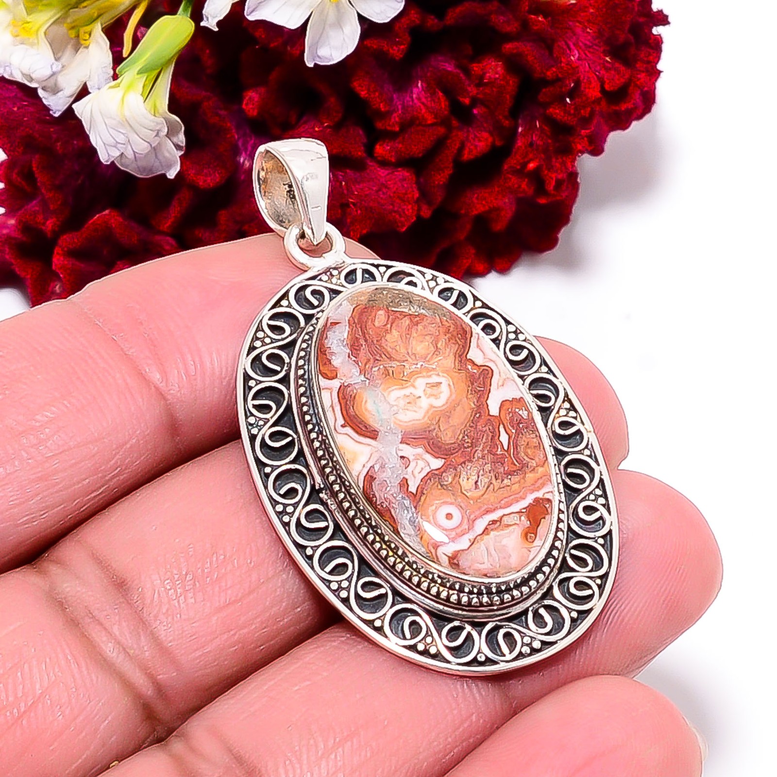 Rosetta Jasper – United State Handmade 925 Sterling Silver Pendant 1.95″ P99522