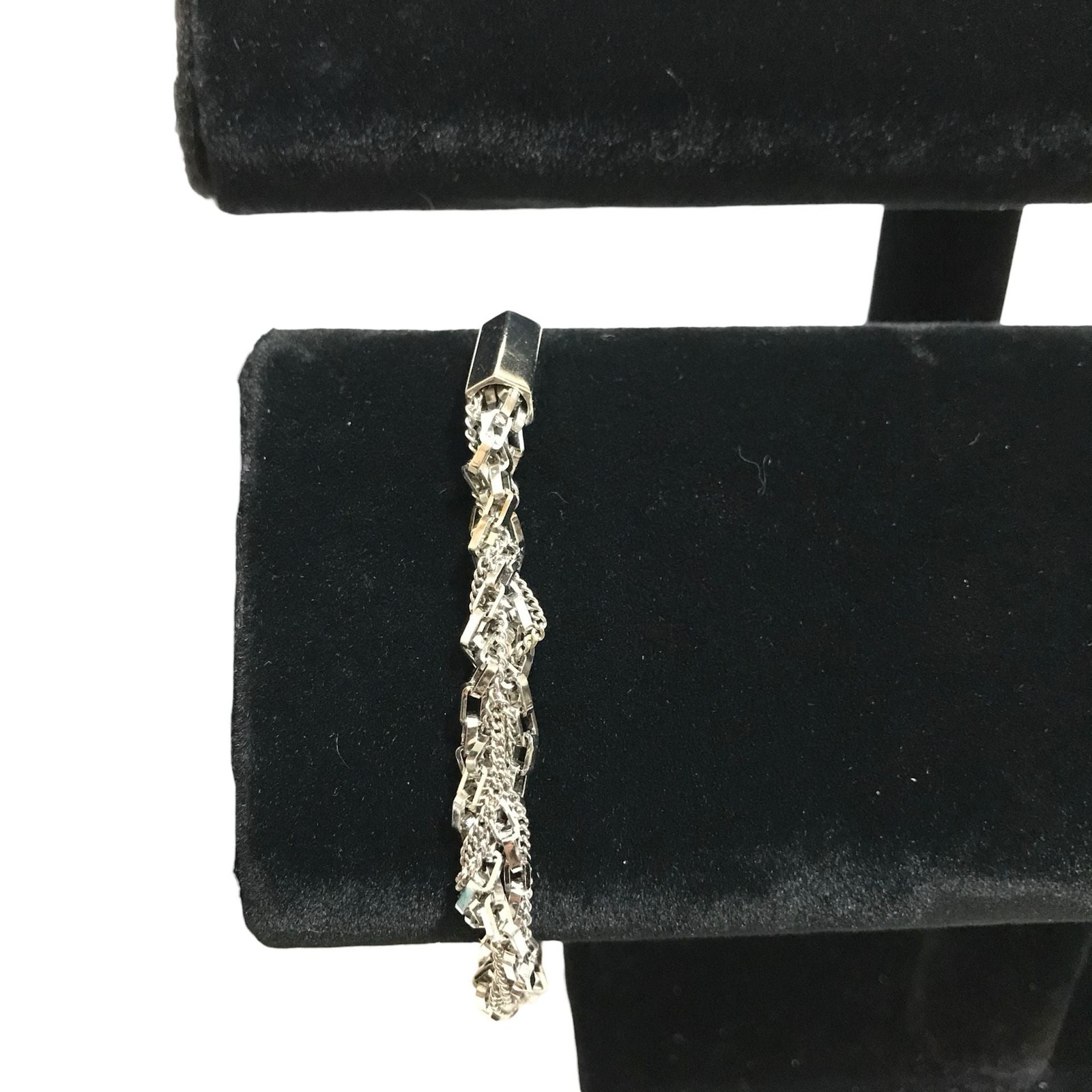 Henri Bendel New York Silver Tone Multi-Chain Elastic Bracelet Blue Band
