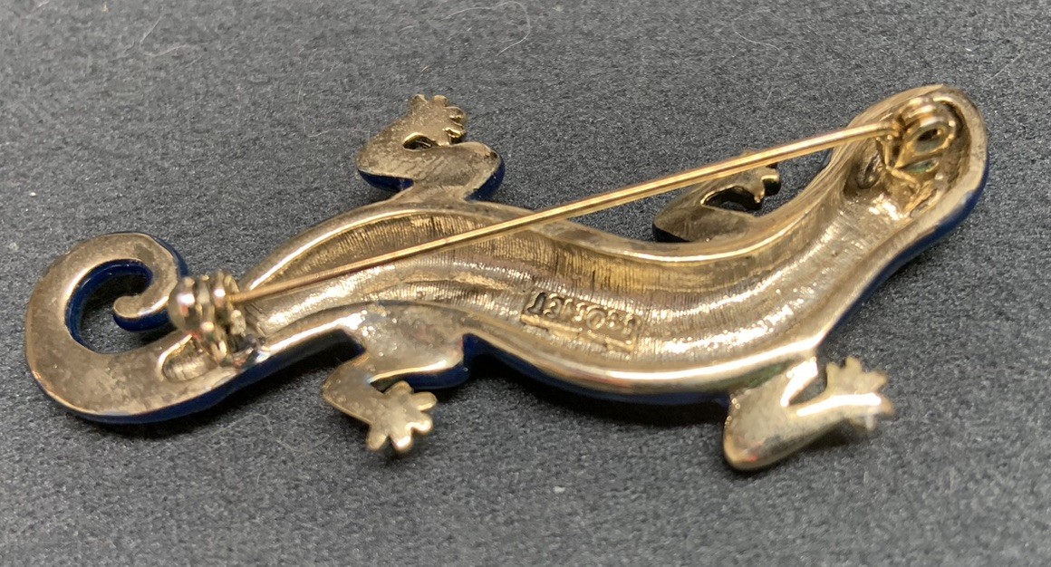 Vintage Monet Blue Lizard Salamander Pin Brooch Rhinestones 2.4” in Long USED