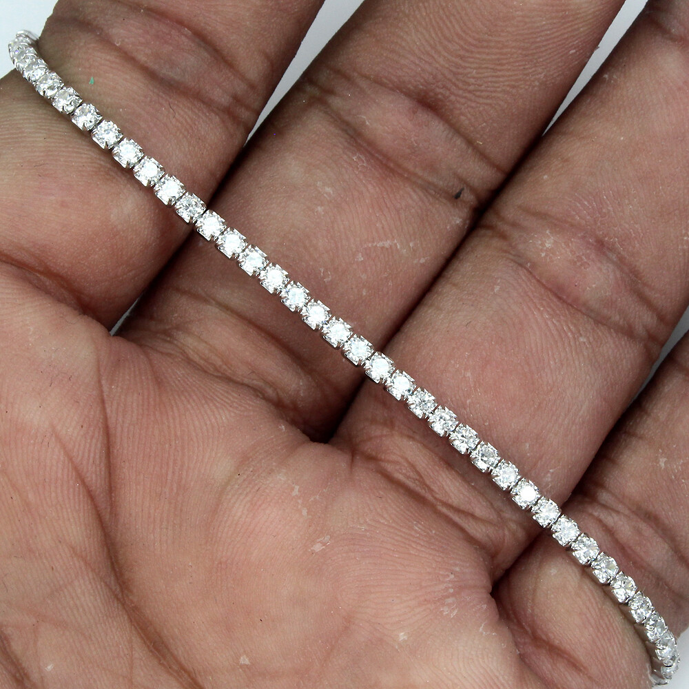 925 Sterling Silver Bracelet Round White Simulated Cz Gemstone Jewelry