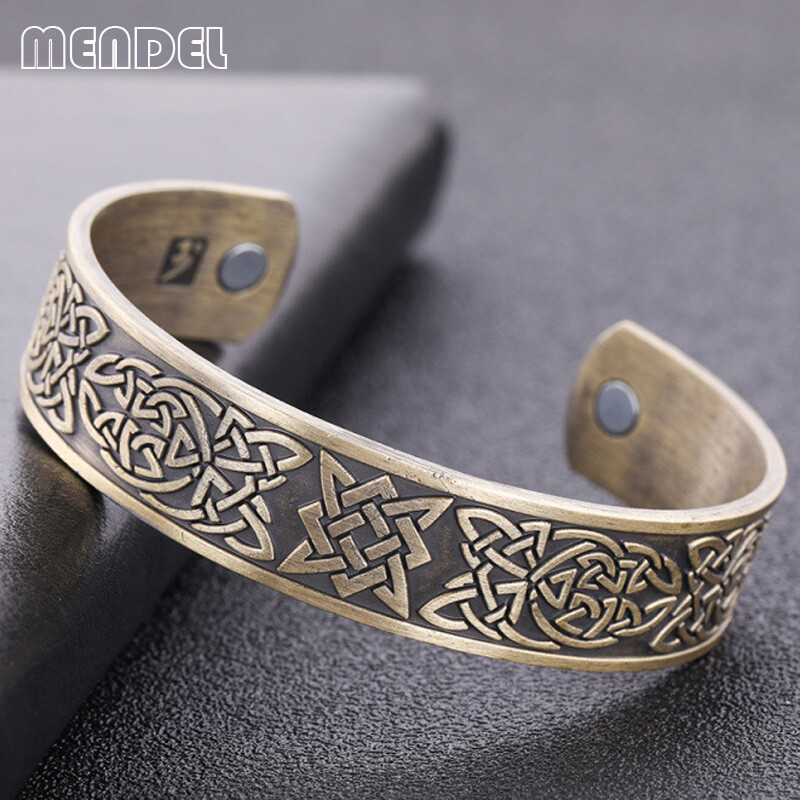 MENDEL Mens Vintage Norse Viking Celtic Trinity Knot Irish Cuff Bangle Bracelet
