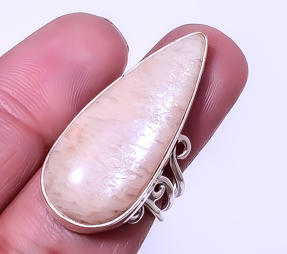 Amazonite – Beige Gemstone 925 Sterling Silver Handmade Jewelry Ring s.6.5 A342
