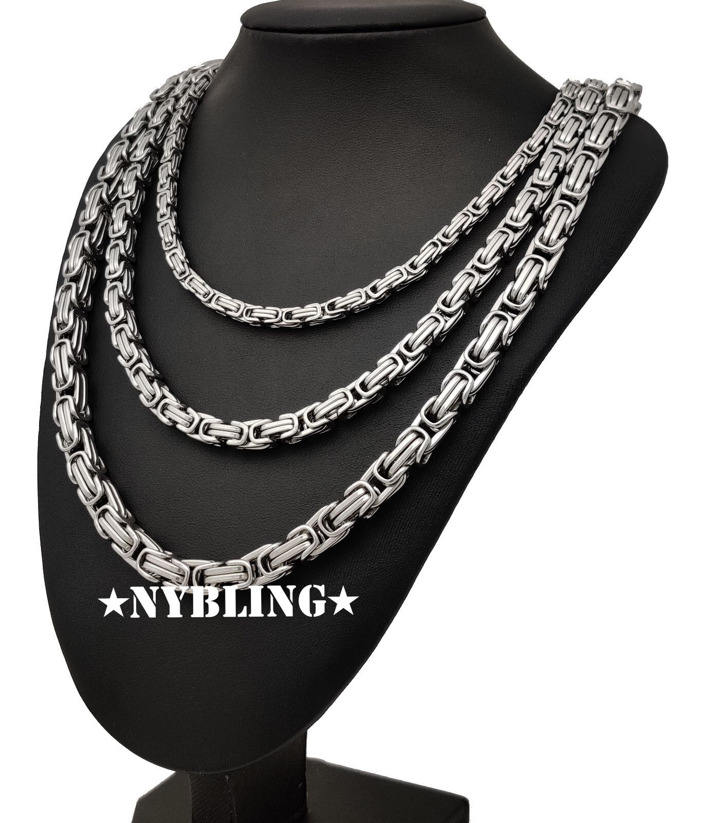 SOLID STAINLESS STEEL Byzantine Box Necklace 4/6/8mm all width and sizes
