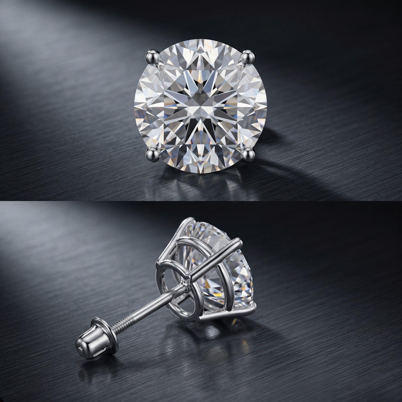 14K Solid White Gold Round Solitaire Cubic Zirconia Screw Back Stud Earrings
