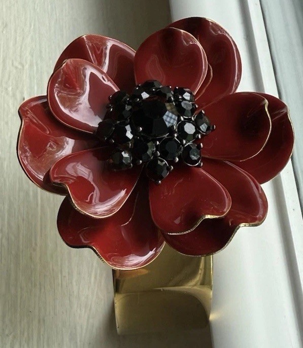 Kate Spade Precious Poppies Large Flower Cuff Bracelet Gold Red Black Bangle