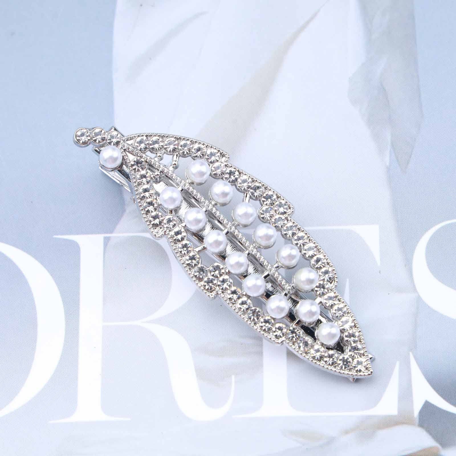 Vintage Crystal Pearl Leaf Hair Clip Barrette Rhinestone Leaf Hair Pin Barret…