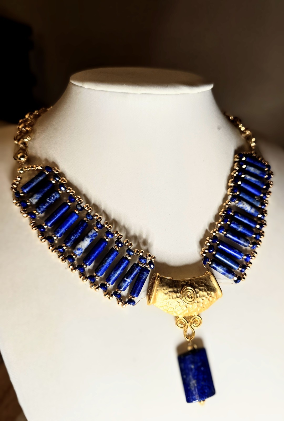 Natural Lapis Lazuli In Ancient Egyptian Inspired Handwoven Necklace -Stunning!
