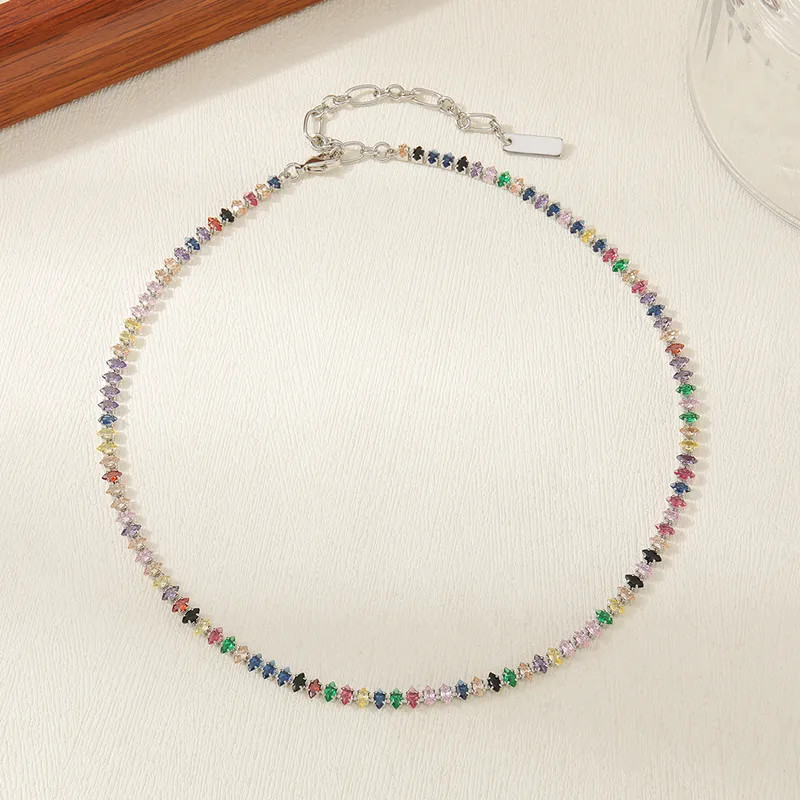 304 Stainless Steel Rainbow CZ Tennis Choker Necklace Multicolor Waterproof