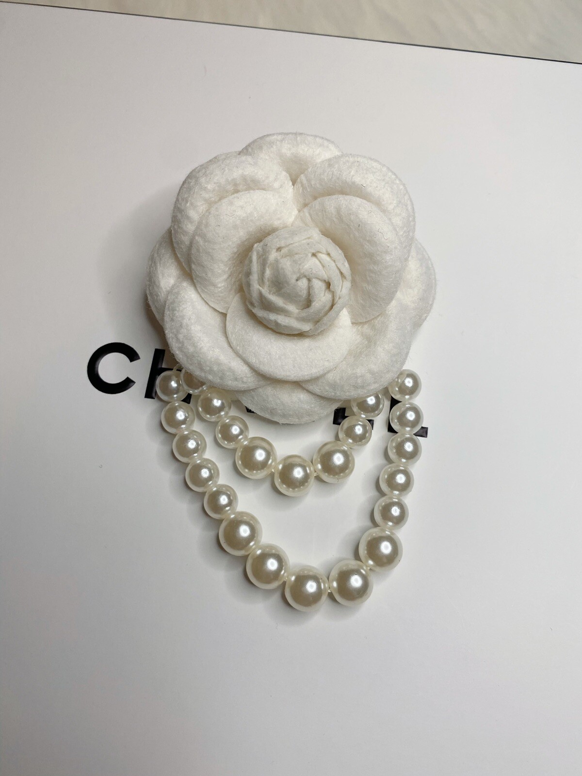 Camellia Brooch Pin With Pearl Chains New Handmade Ivory White
