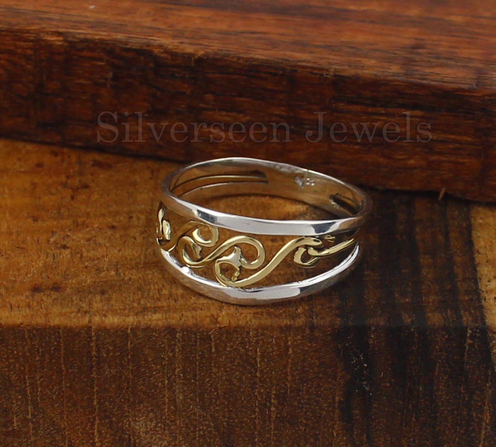 Filigree Ring gold & Silver Polished Tone On Silver Bright Day Hippiness Rings