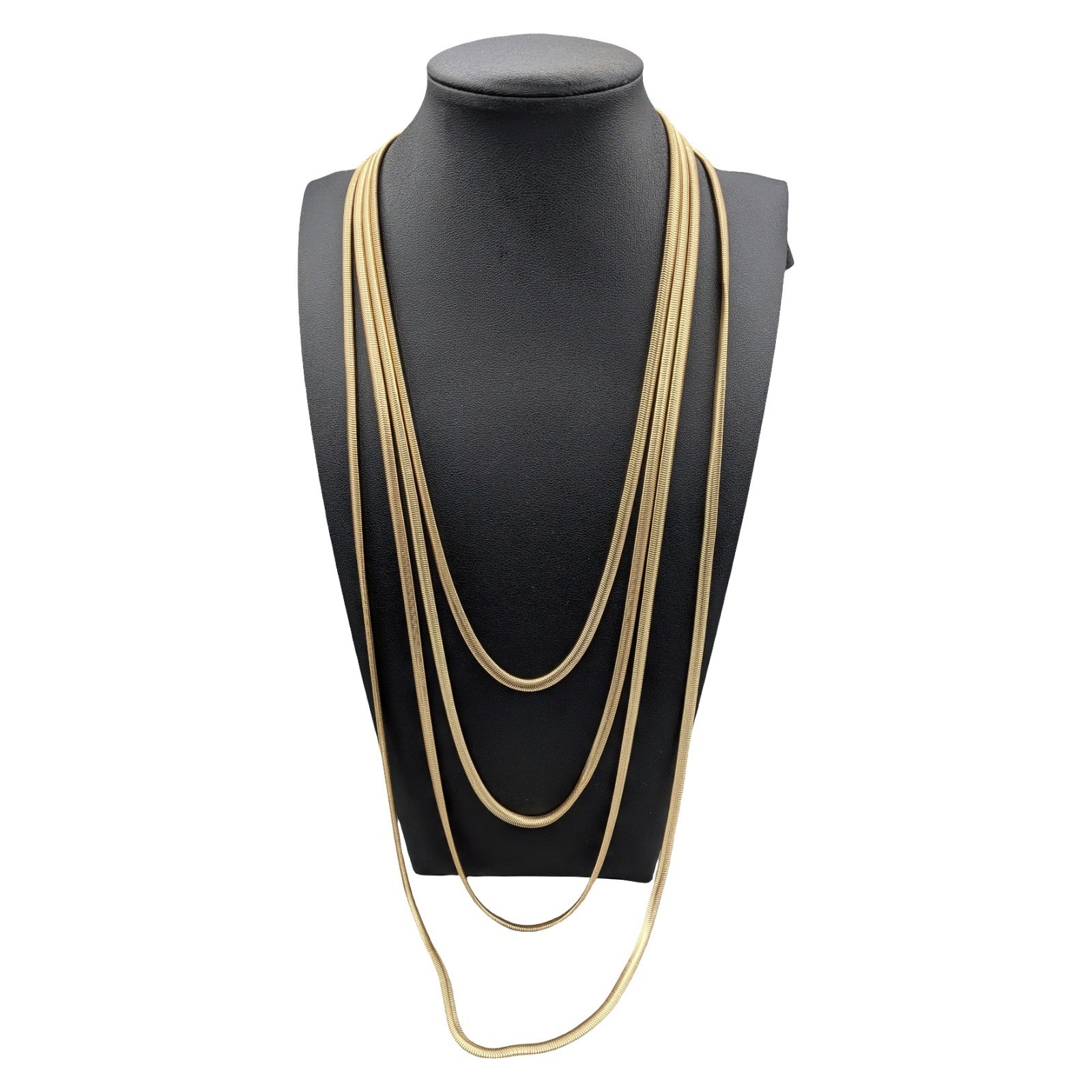 Chicos Gold Tone 4 Strand Layered Snake Chain Necklace 30 Inch Adjustable NEW