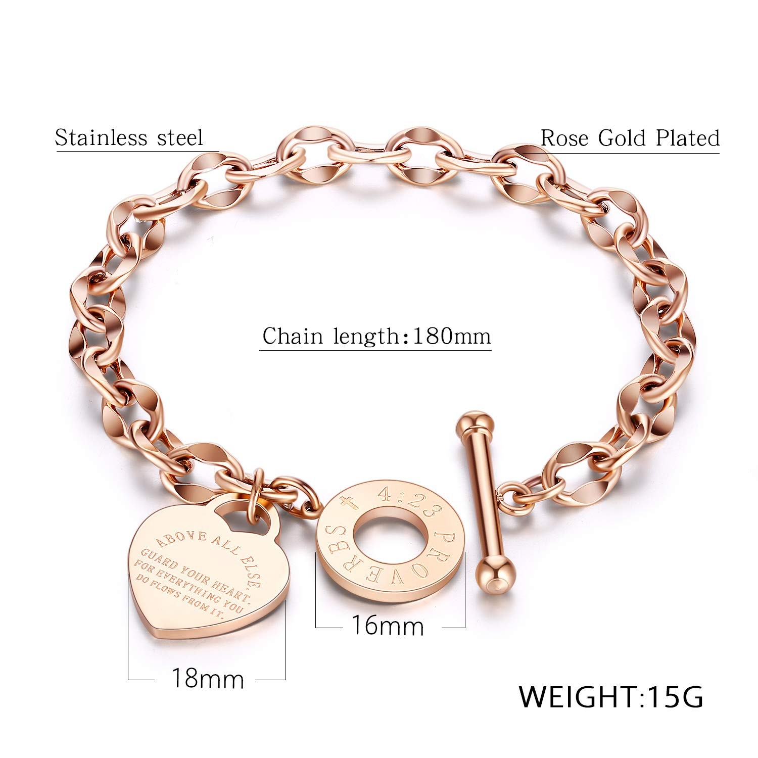 Heart Charm Bracelet for Women 14K Gold/Silver/Rose Gold Tone Stainless Steel…