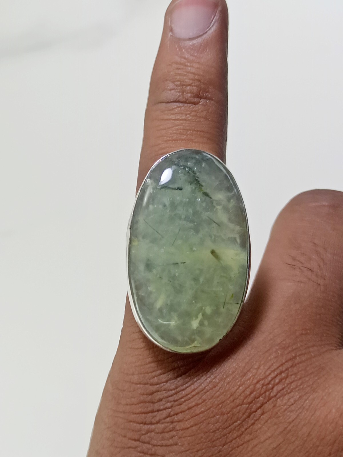 Green Prehnite Oval Shape Handmade Gemstone Ring Jewelry Ring Size 8 inches