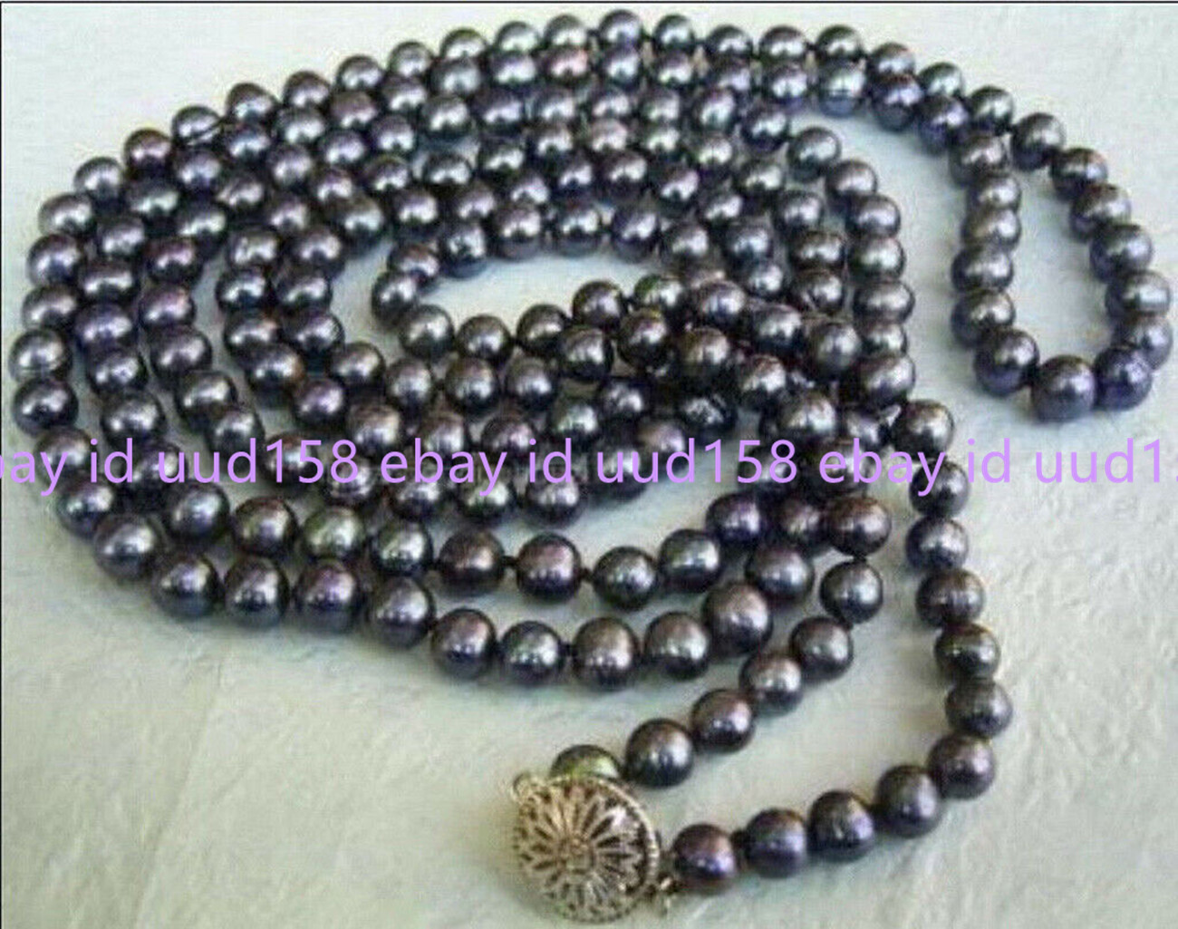 Long 50 inches Natural 6-7mm Black Tahitian Freshwater Cultured Pearl Necklace