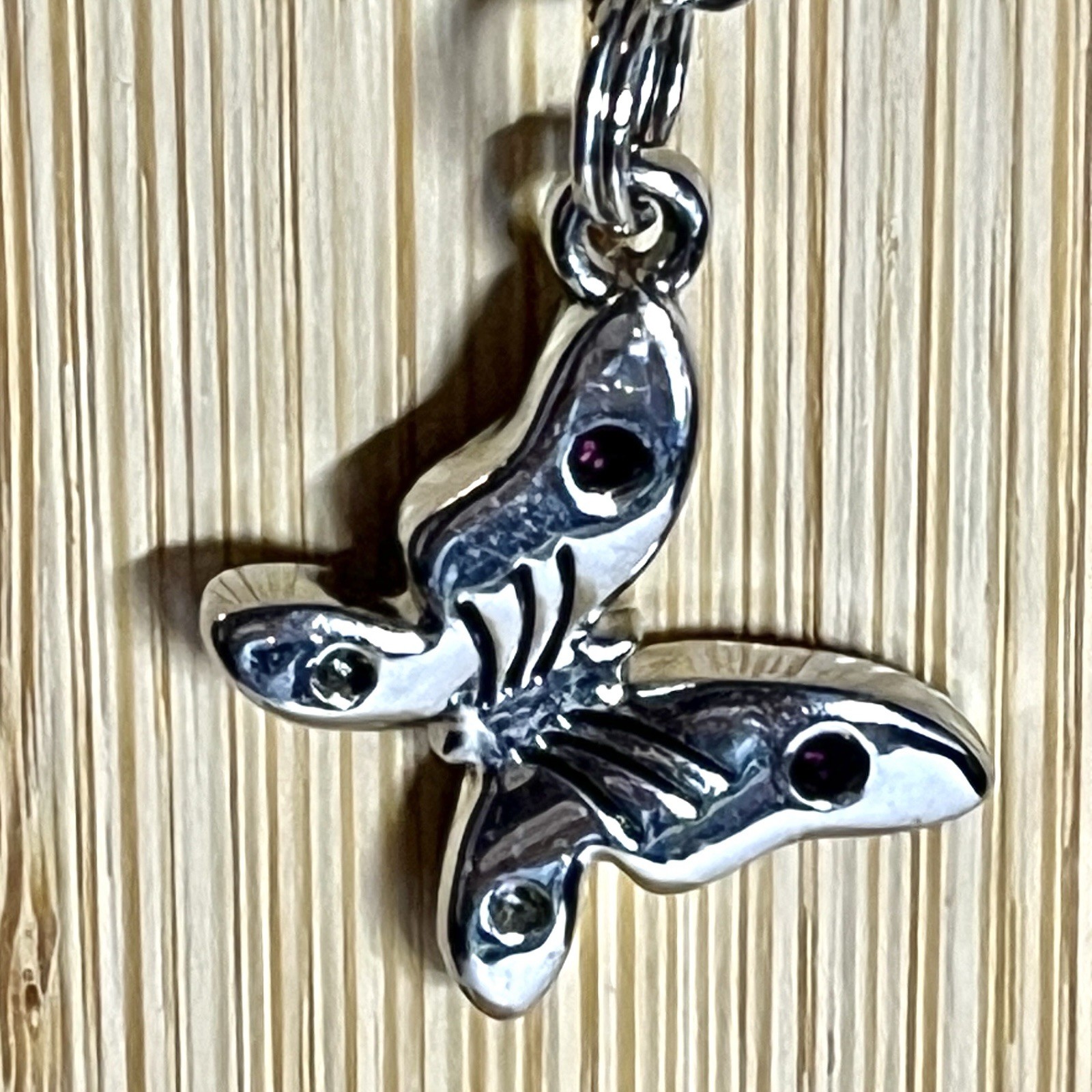 Silver Butterfly Pendant Necklace 4 Purple Rhinestones 17 In Chain Lobster Clasp