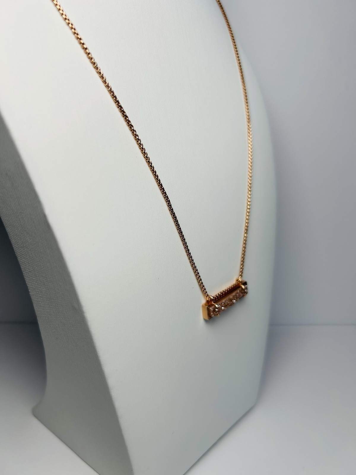 Kendra Scott Leanor Bar Necklace Rose Gold Sand Drusy Quartz Adjustable Delicate